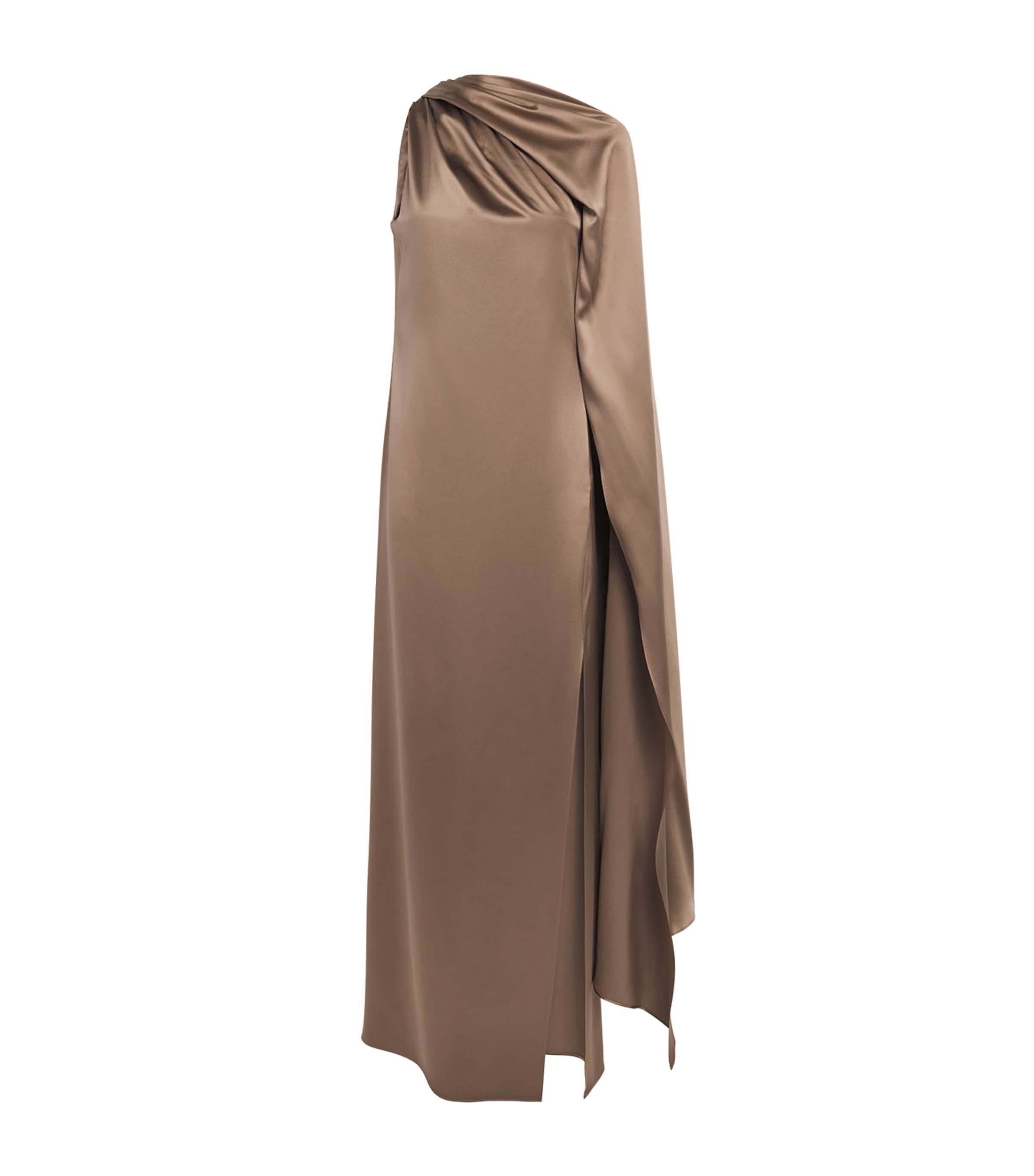 Max Mara Brown Silk One-Shoulder Maxi Dress