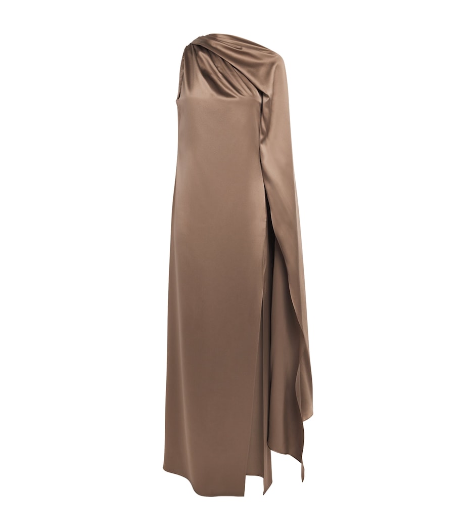 Brown Silk One-Shoulder Maxi Dress