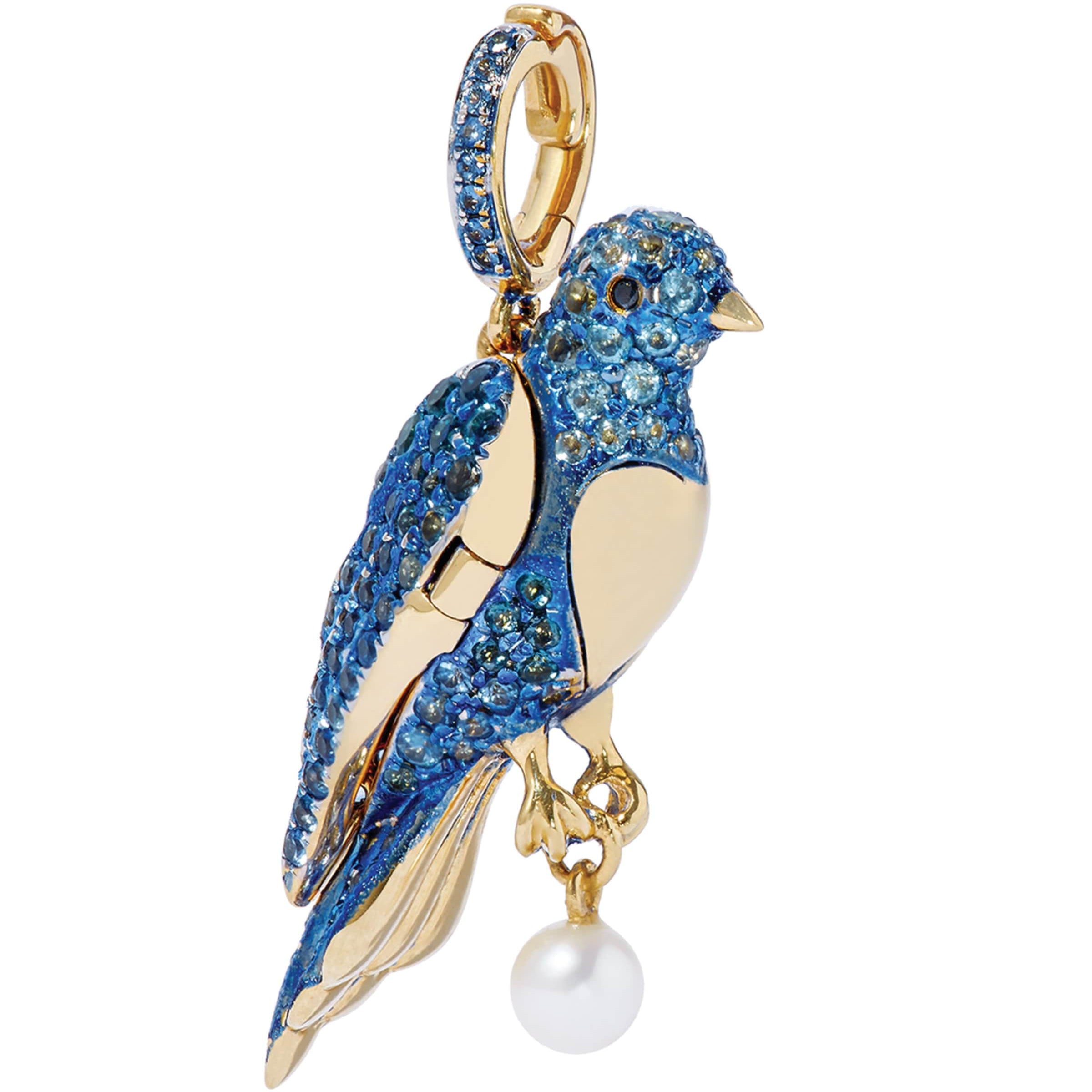 Yellow Gold, Diamond, Topaz and Sapphire Bluebird Locket Charm