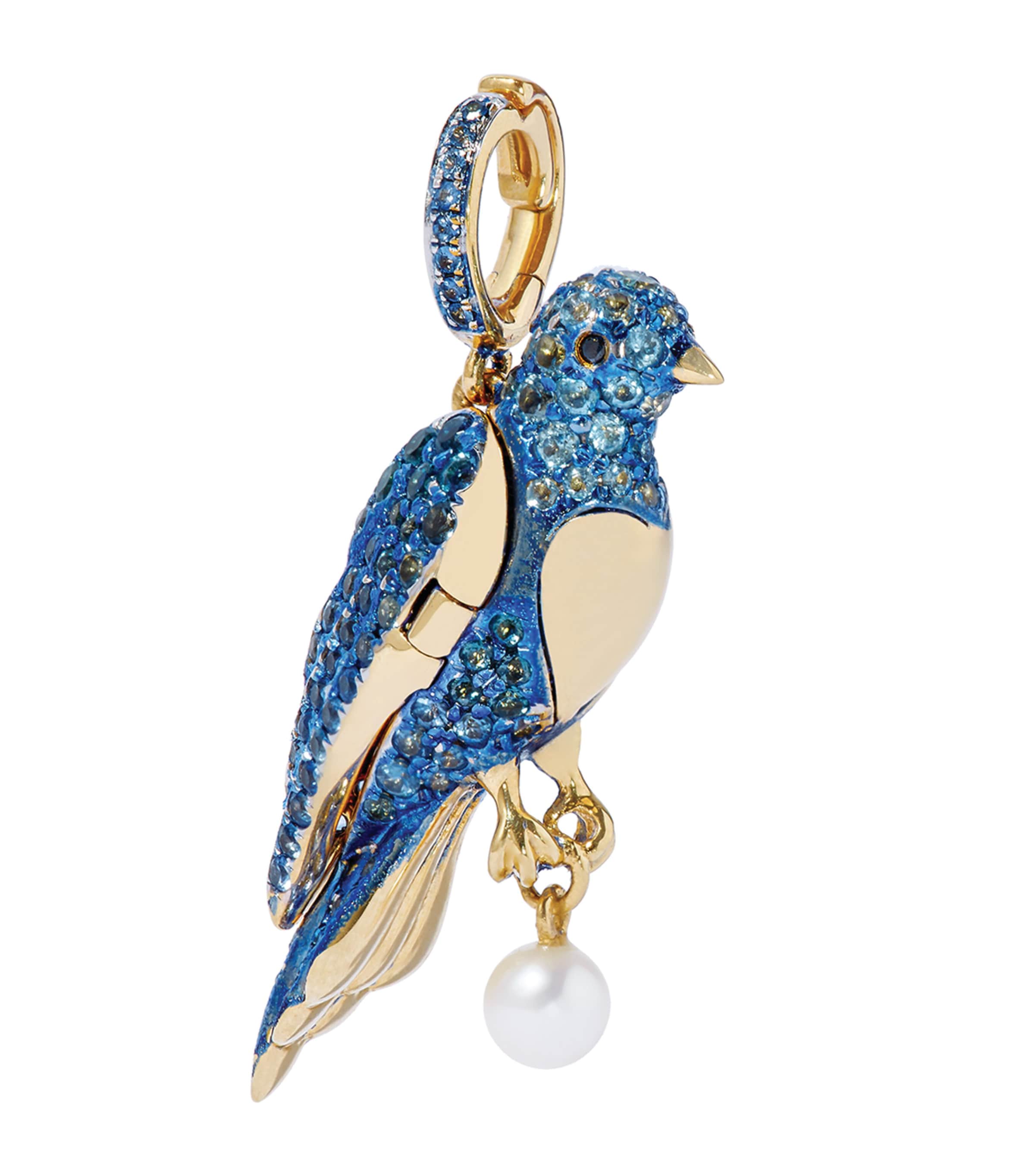 Yellow Gold, Diamond, Topaz and Sapphire Bluebird Locket Charm