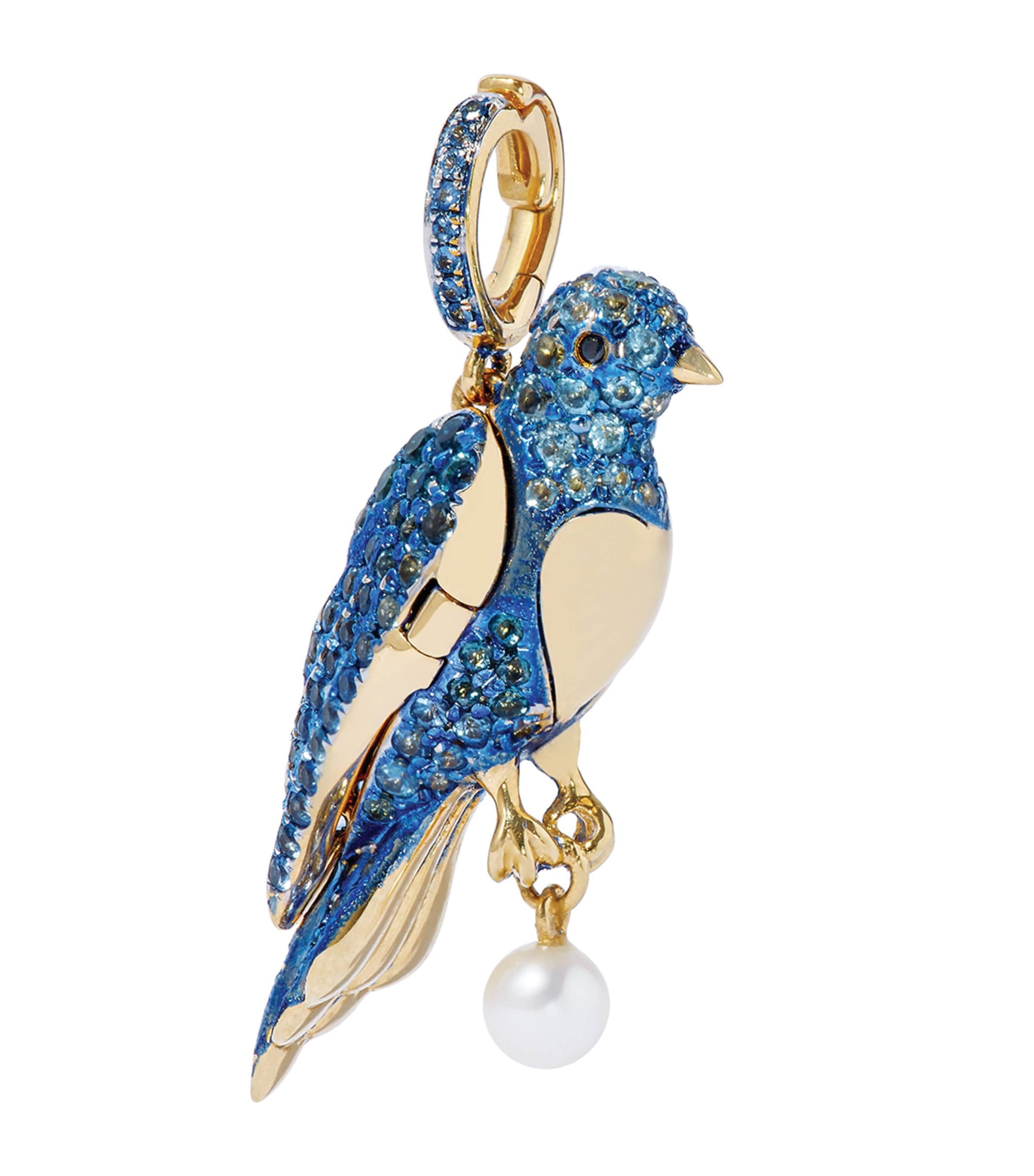 Yellow Gold, Diamond, Topaz and Sapphire Bluebird Locket Charm