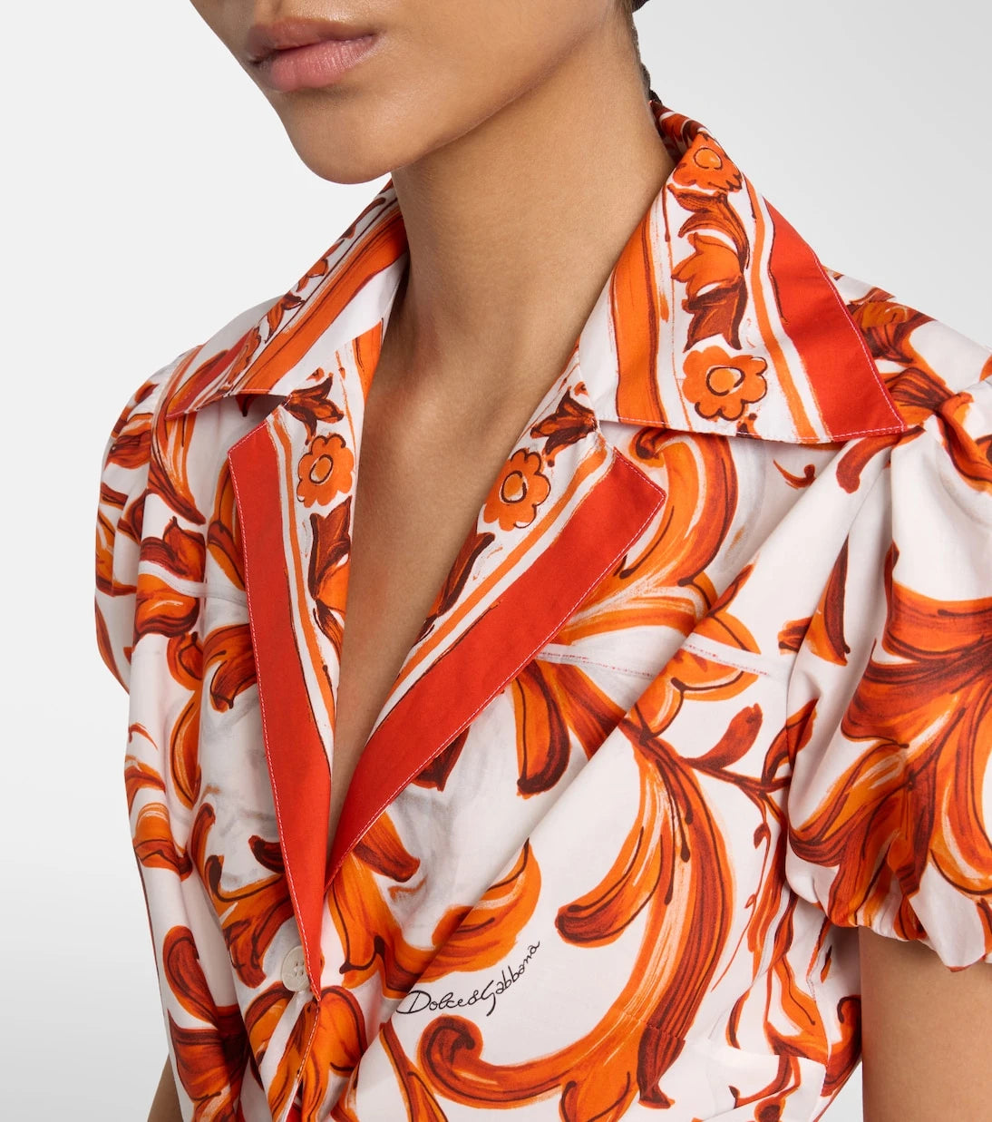 Dolce&Gabbana - Majolica cropped cotton poplin blouse