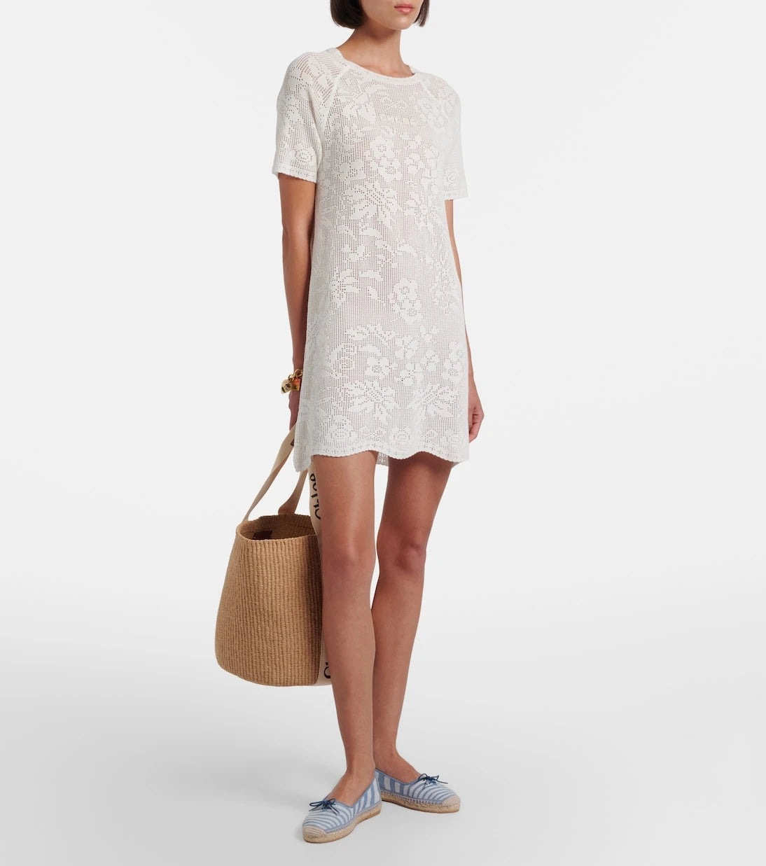 Chloé - Pointelle scalloped cotton minidress