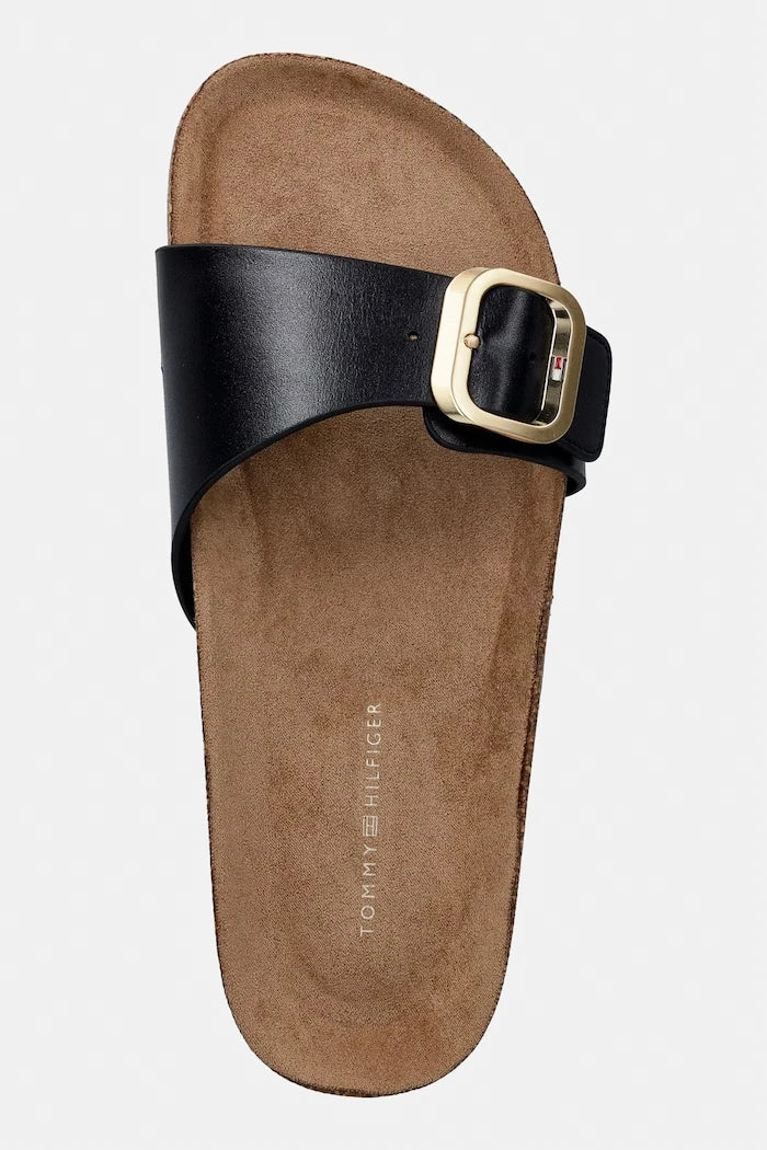 Tommy Hilfiger чехли дамски от кожа TH CLASSIC CORK SANDAL PEARL LTH