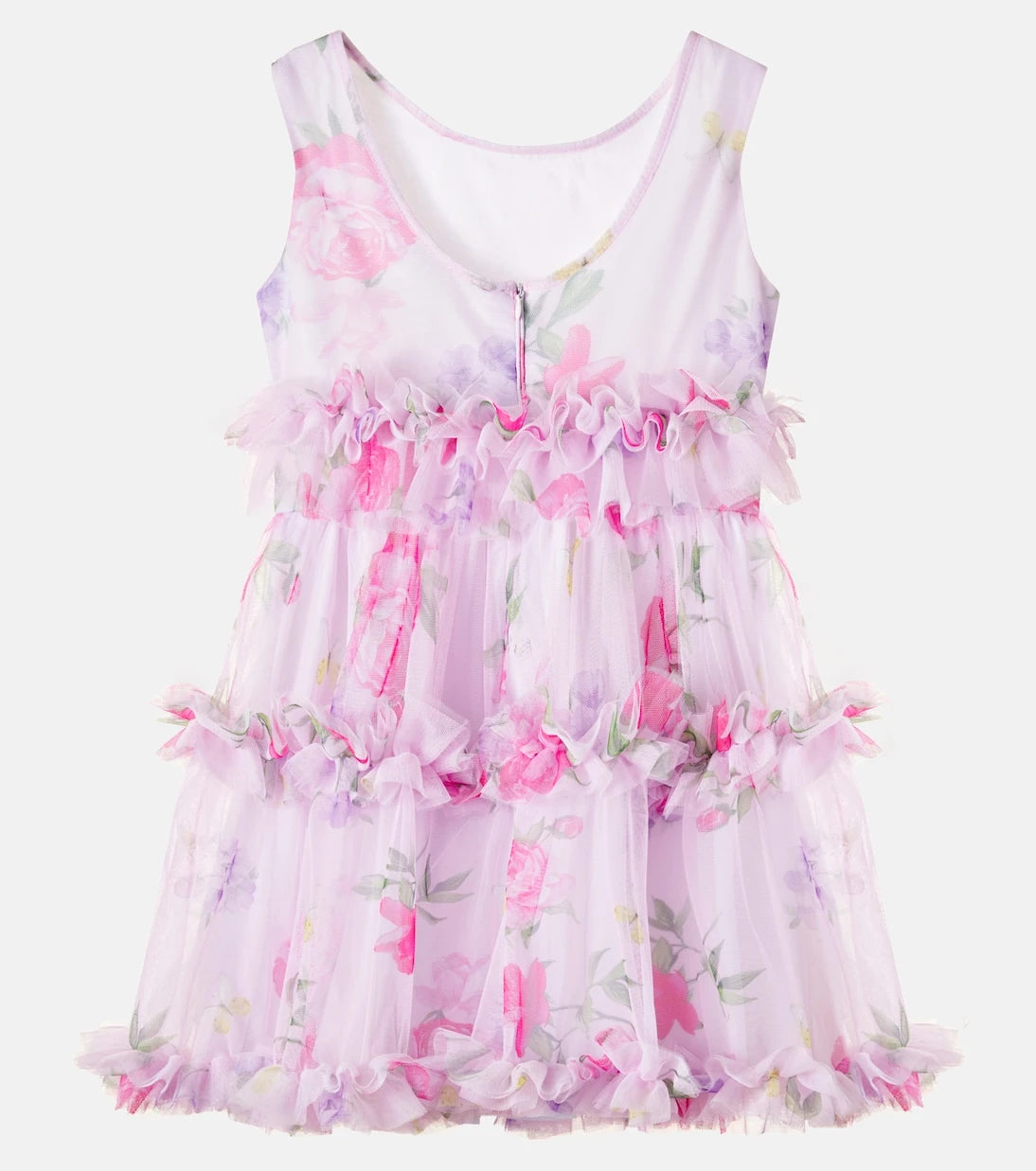Monnalisa - Floral ruffled tulle dress