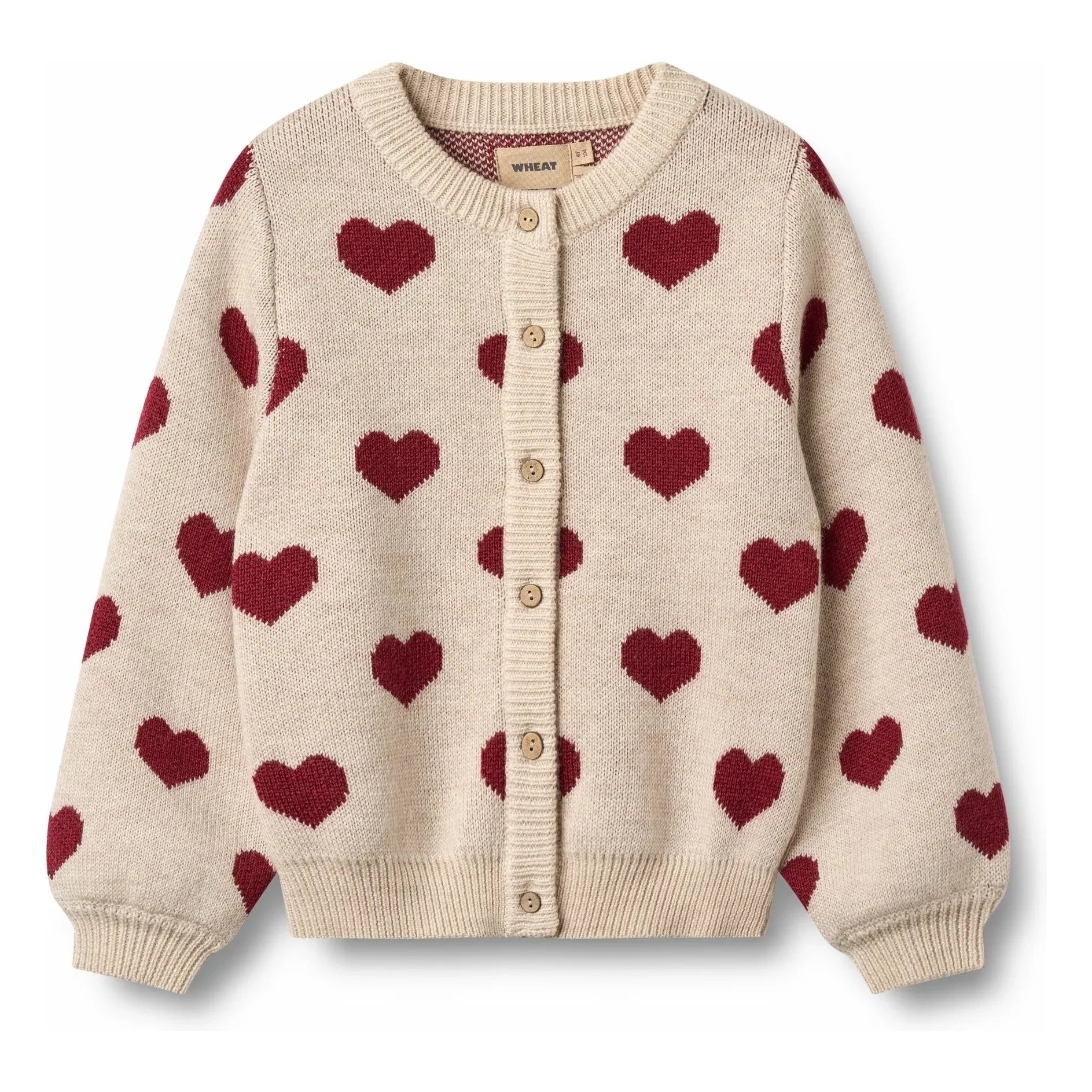 Wheat - Cardigan Hearts Jacquard Merino Wool | Beige
