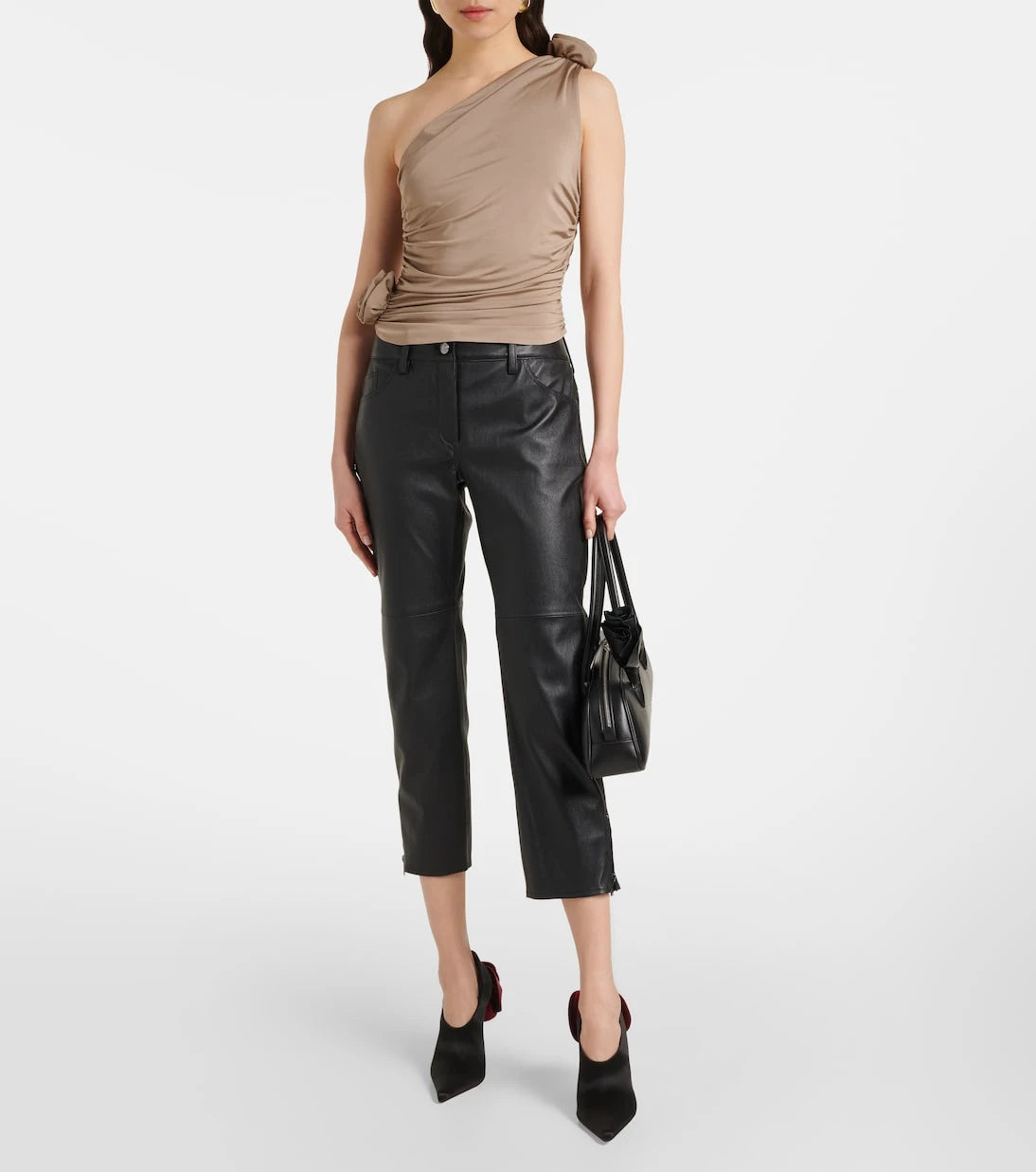 Magda Butrym - Floral-appliqué one-shoulder ruched top