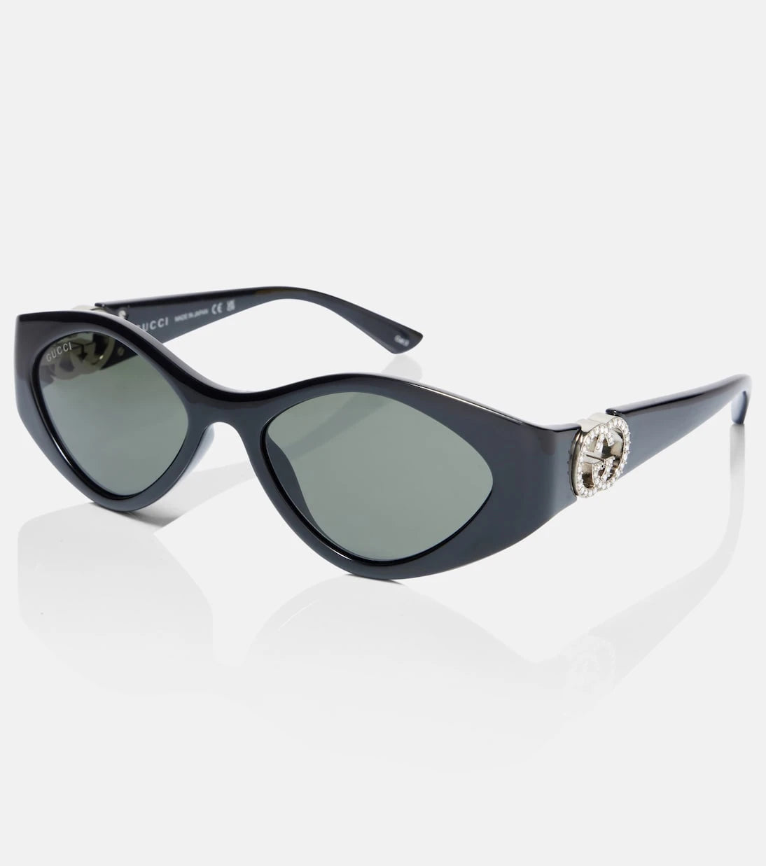 Gucci - Interlocking G kristal süslemeli oval güneş gözlüğü