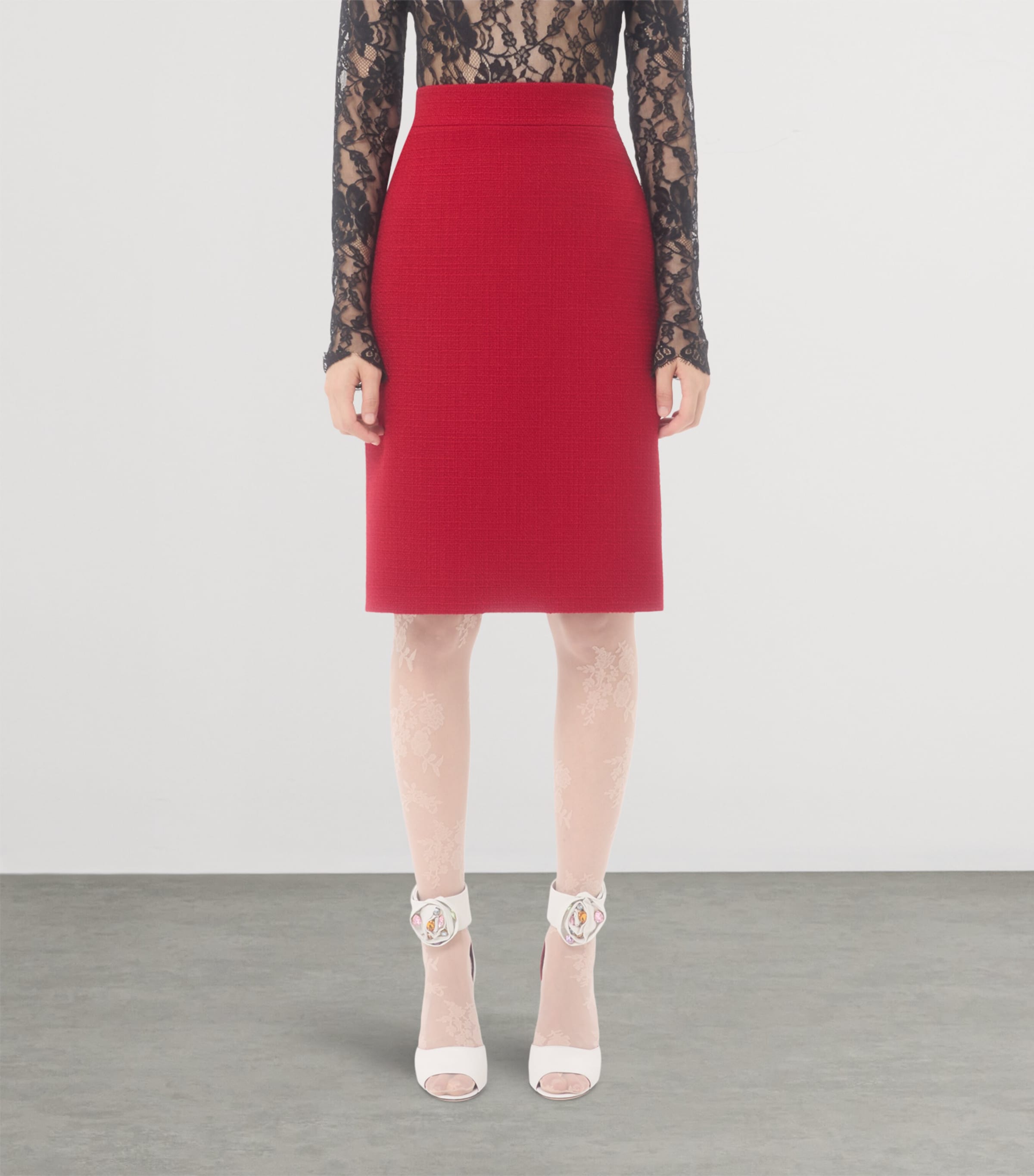 Valentino Red Wool-Blend Tweed Skirt