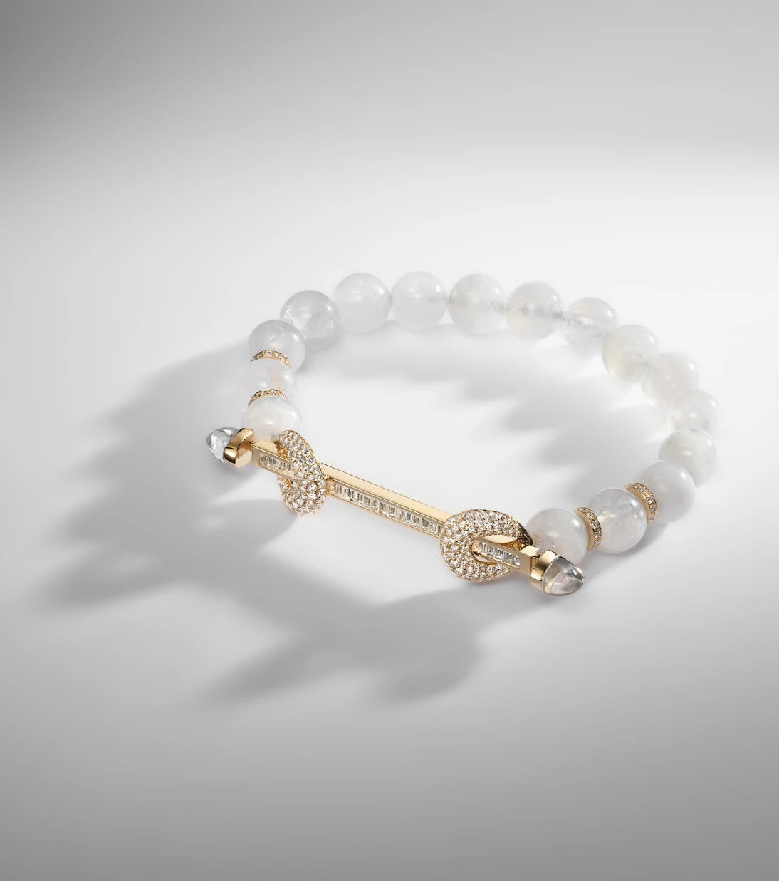Ananya - Chakra 18kt gold and moonstone bangle with diamonds and quartz