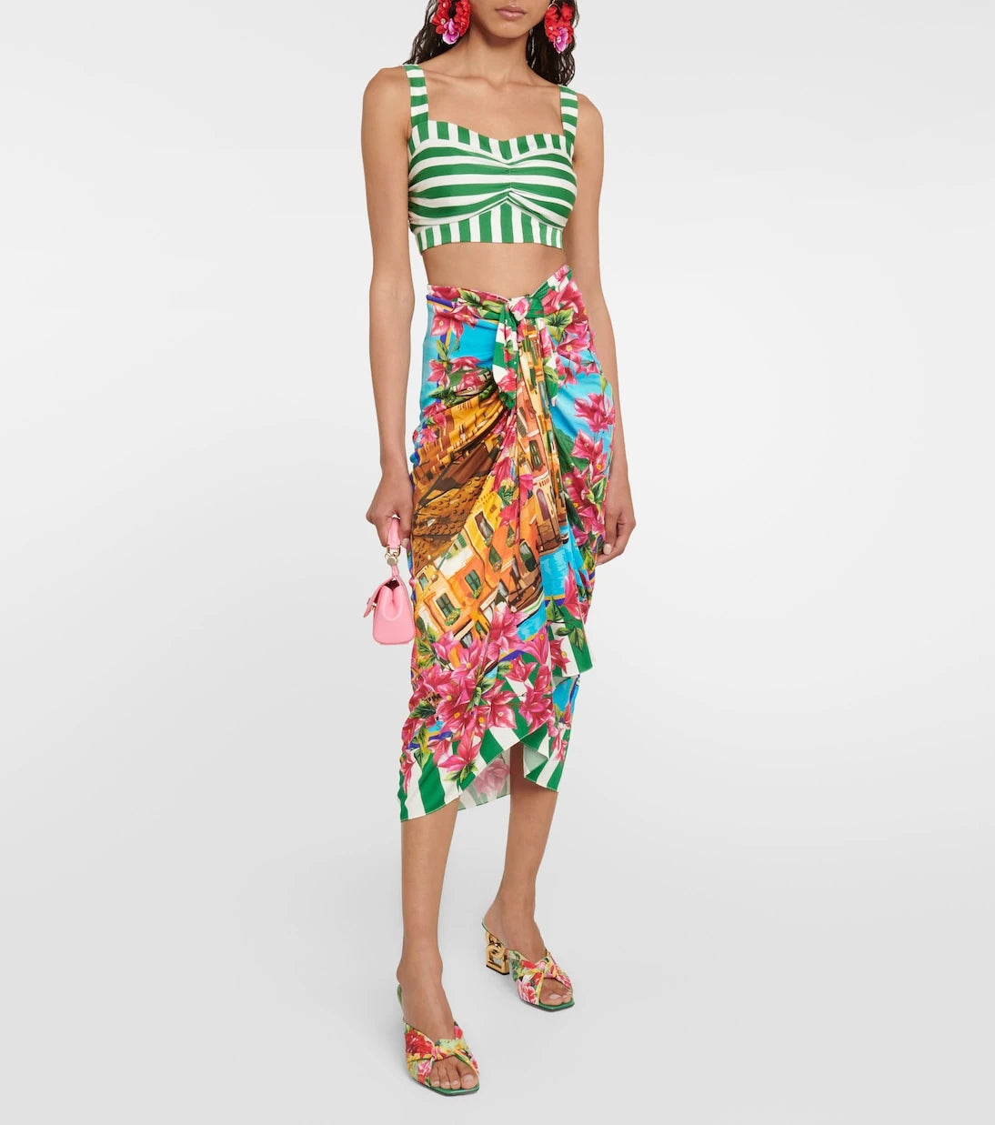 Dolce&Gabbana - Portofino ruched silk midi skirt