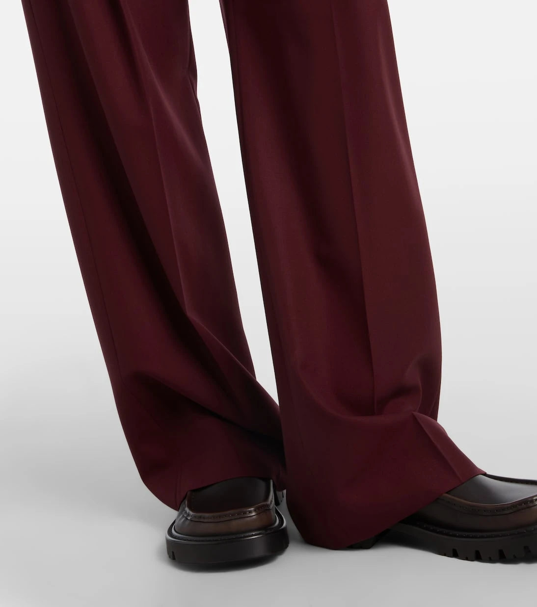 Loewe - Leather-trimmed wool wide-leg pants