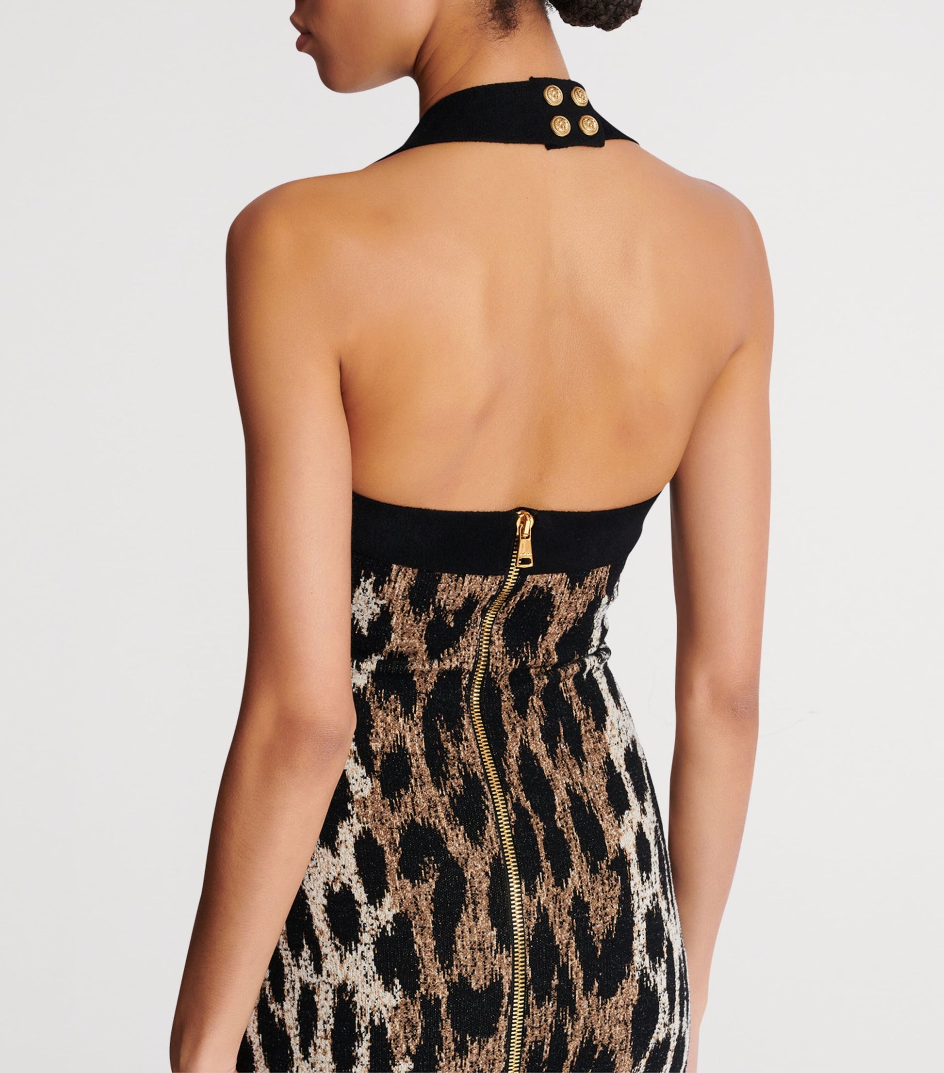 Balmain Brown Leopard Jacquard Midi Dress