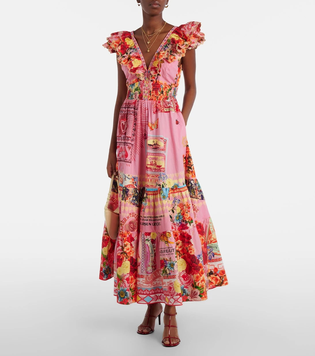 Camilla - Collage Kingdom tiered cotton maxi dress