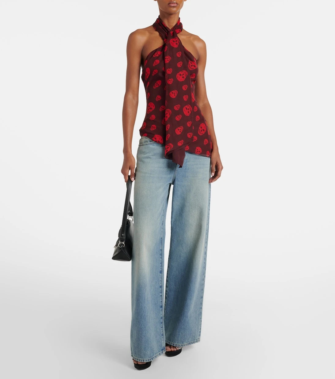 McQueen - Skull halterneck silk top