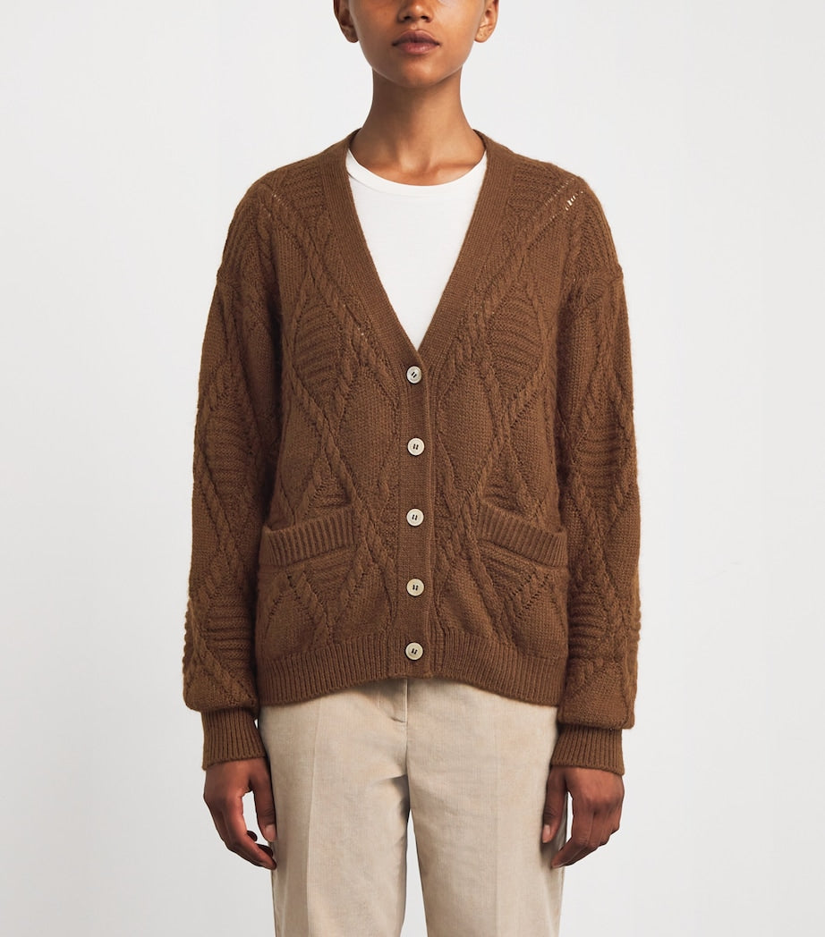 Weekend Max Mara Brown Rope Knit V-Neck Cardigan
