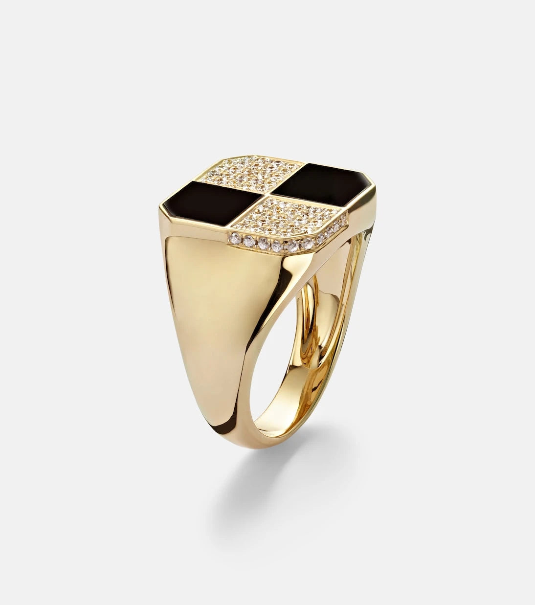 Yvonne Léon - Damier 9kt gold ring with diamonds and onyx