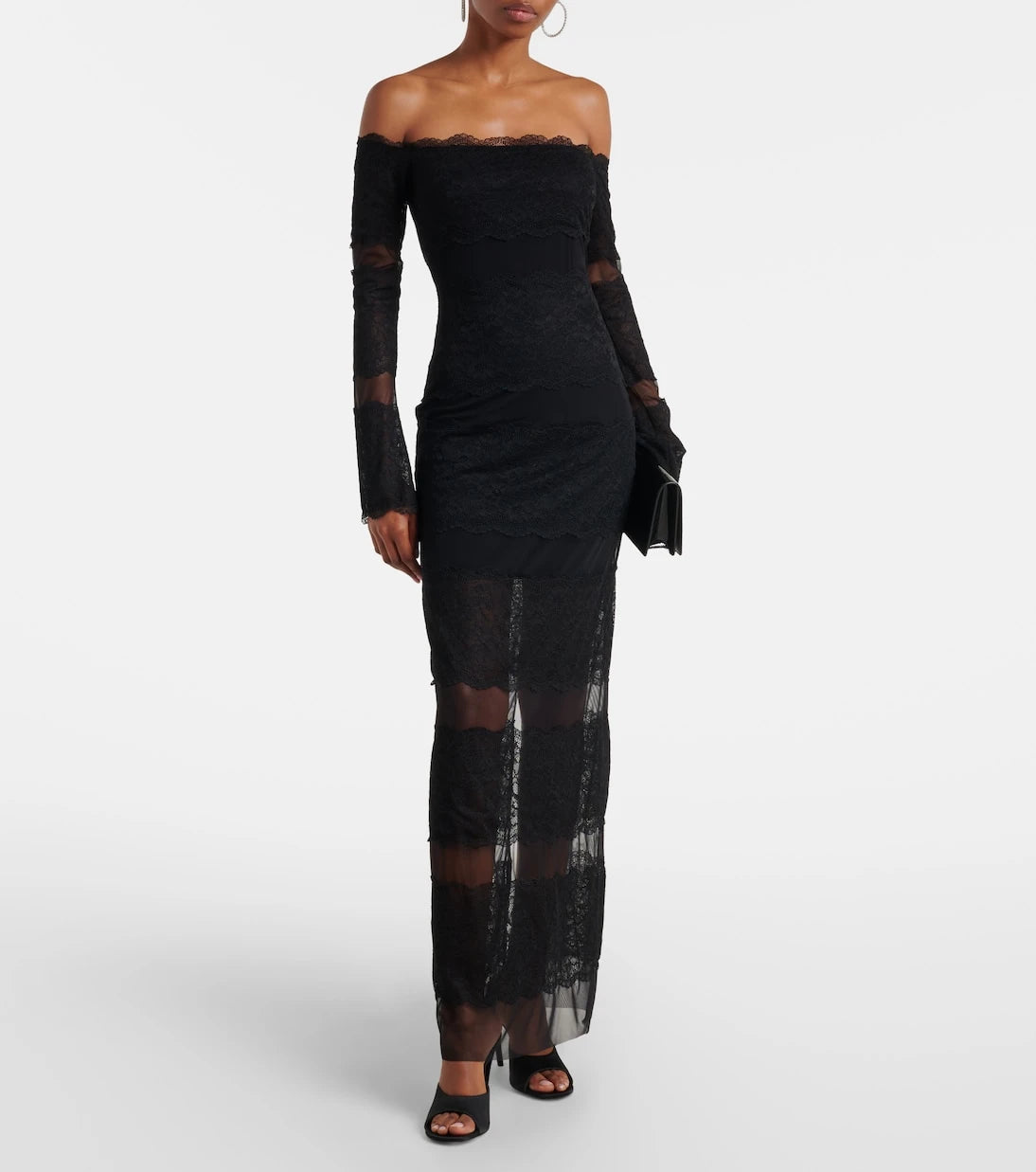 Blumarine - Off-shoulder lace tulle maxi dress
