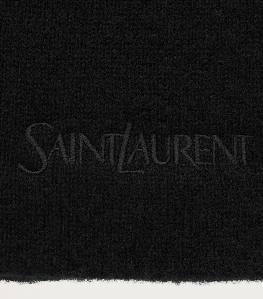 Black Cashmere Embroidered Logo Beanie