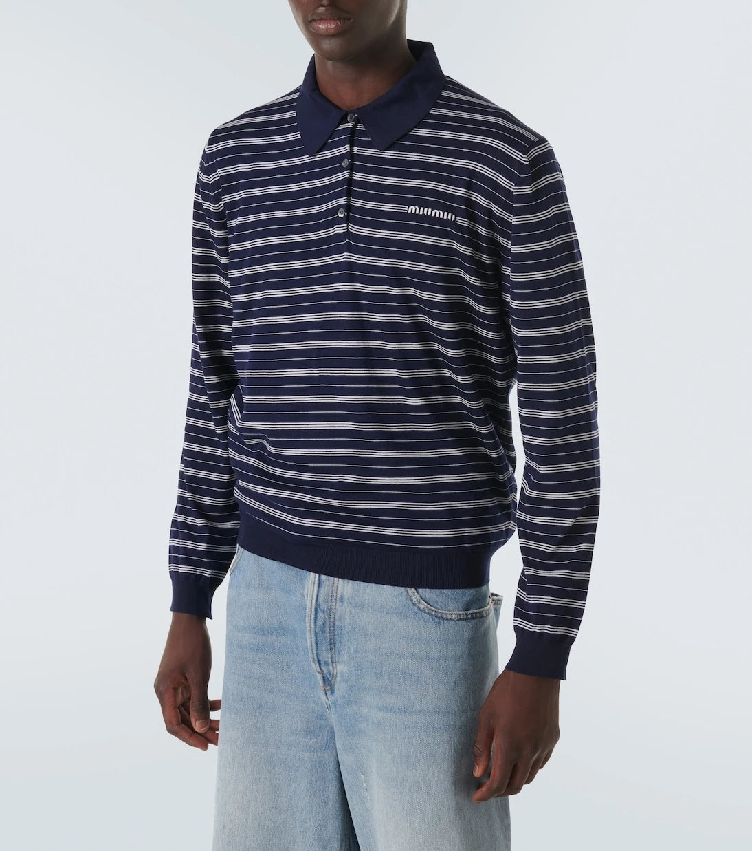 Miu Miu - Logo striped cotton-blend polo sweater