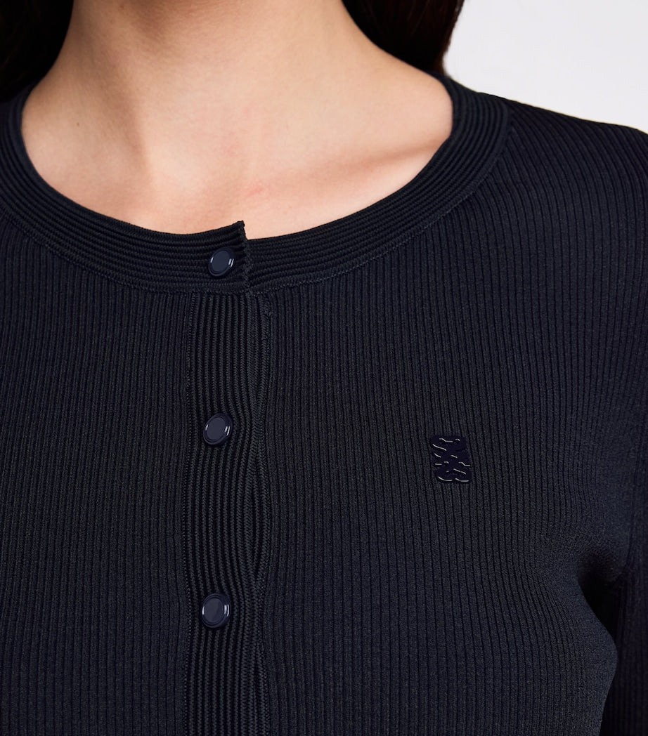 Sandro Paris Blue Rib-Knit Cropped Cardigan