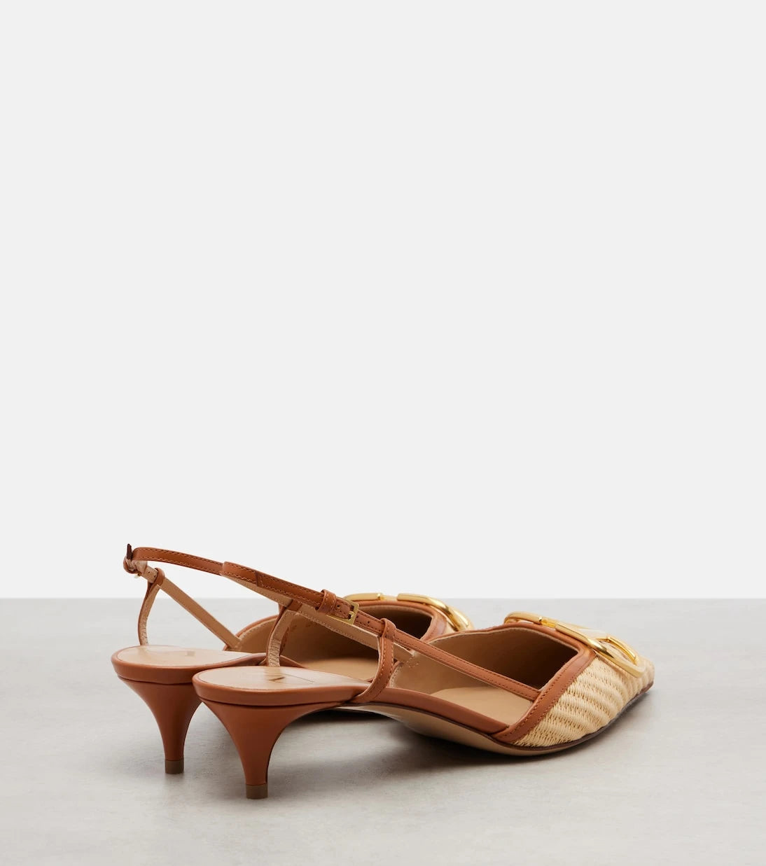 Valentino Garavani - VLogo leather-trimmed raffia slingback pumps