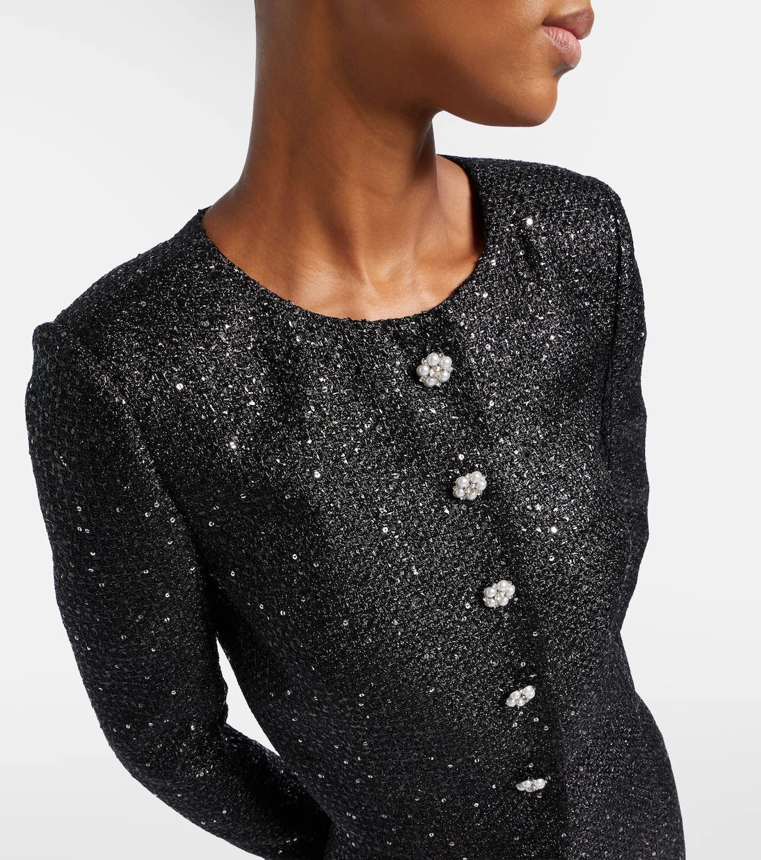 Carolina Herrera - Sequined cropped lamé tweed jacket