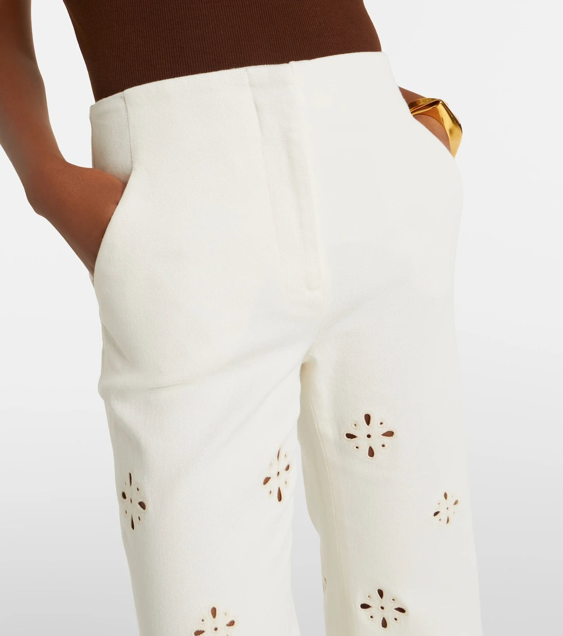 Veronica Beard - Komi eyelet cotton twill flared pants