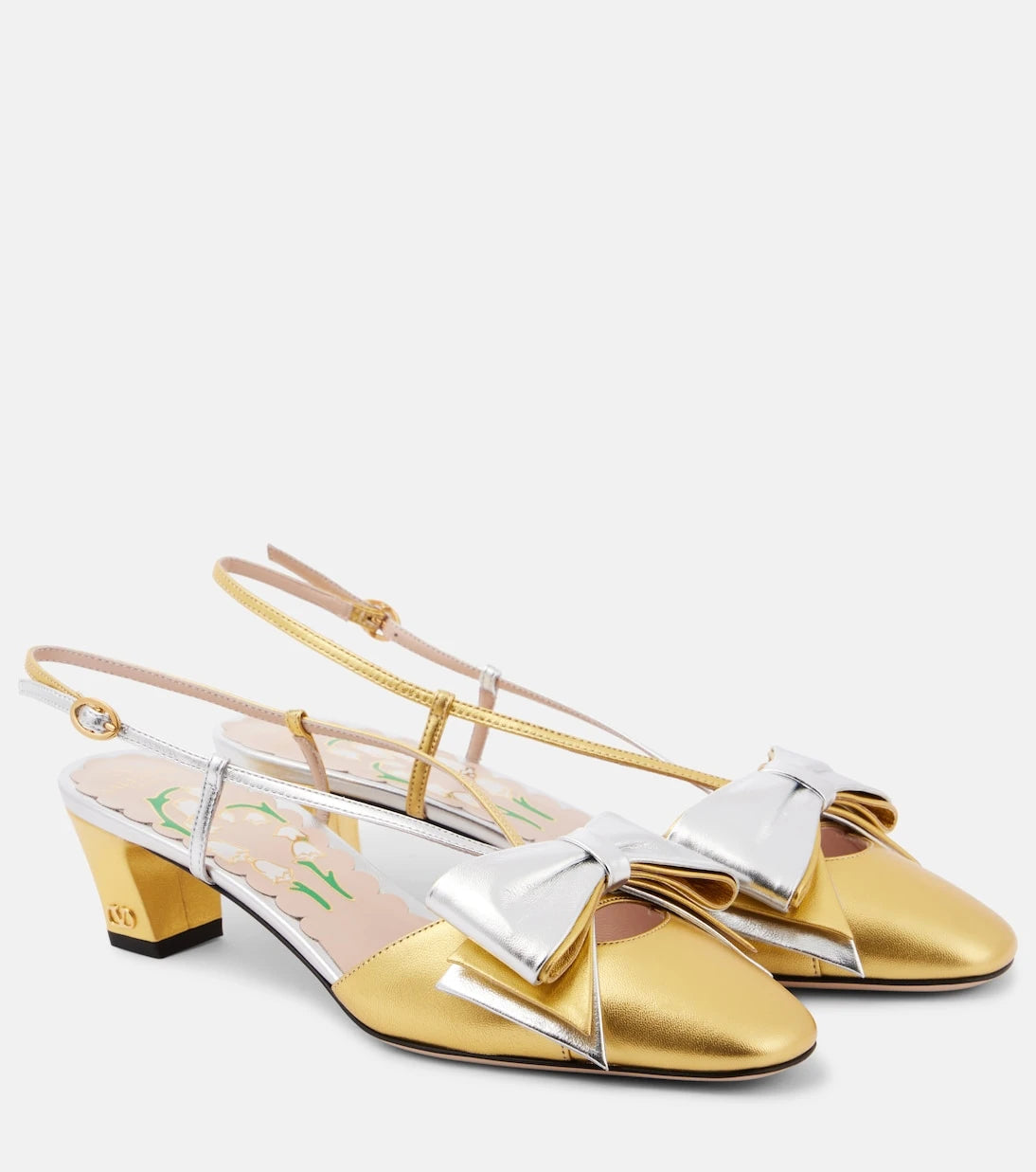 Valentino Garavani - Bowow 45 metallic leather slingback pumps
