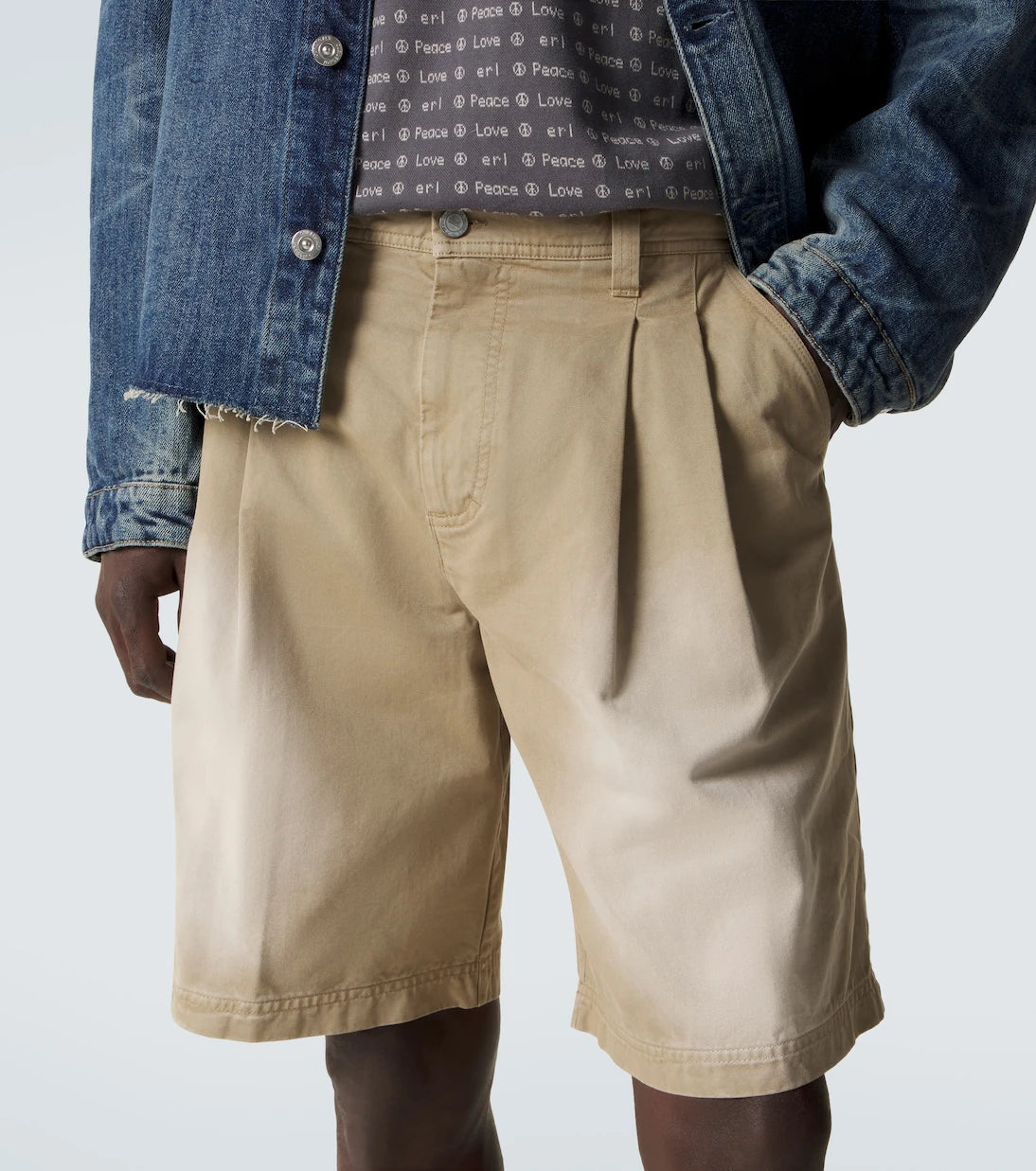 ERL - Pleated cotton twill Bermuda shorts