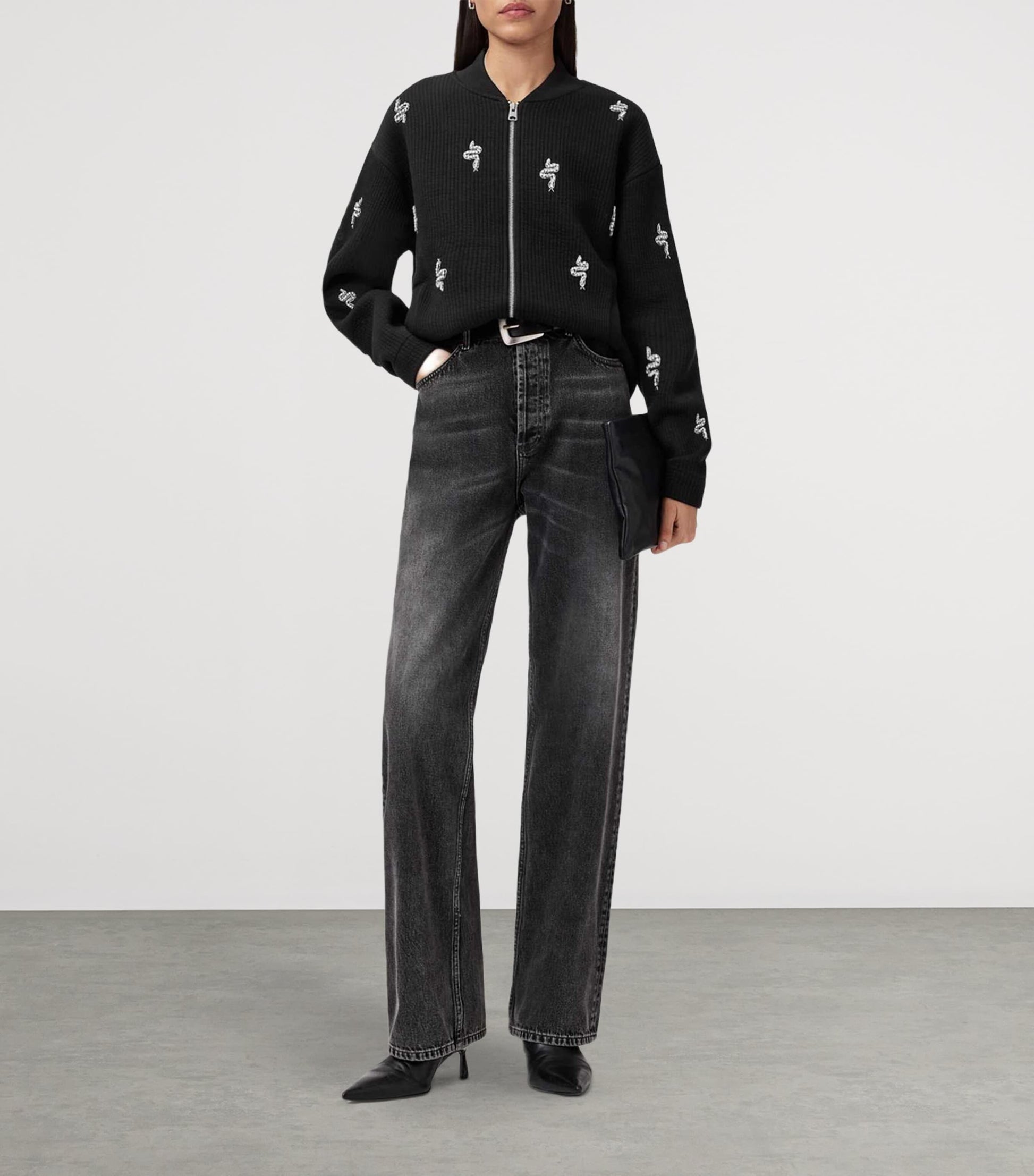 Black Embellished Rhea Bea Bomber Jacket