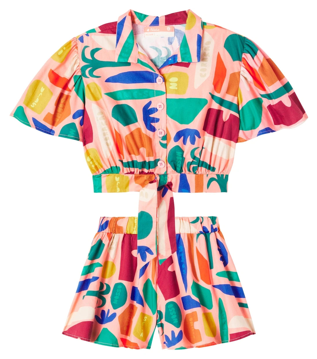 Fábula - Printed cotton crop shirt and shorts set