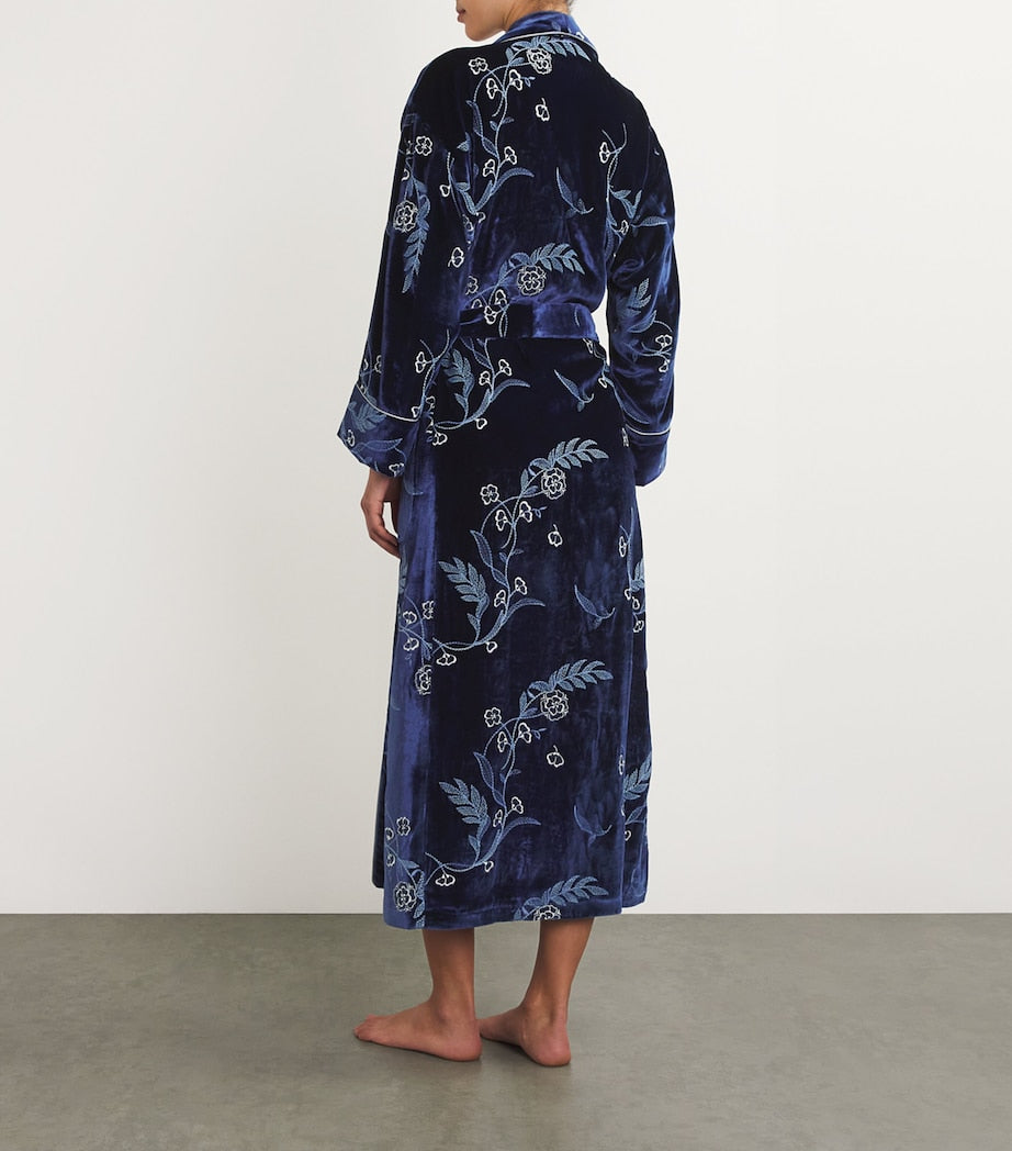 Velvet Embroidered Dahlia Robe ROYAL BLUE/NAVY