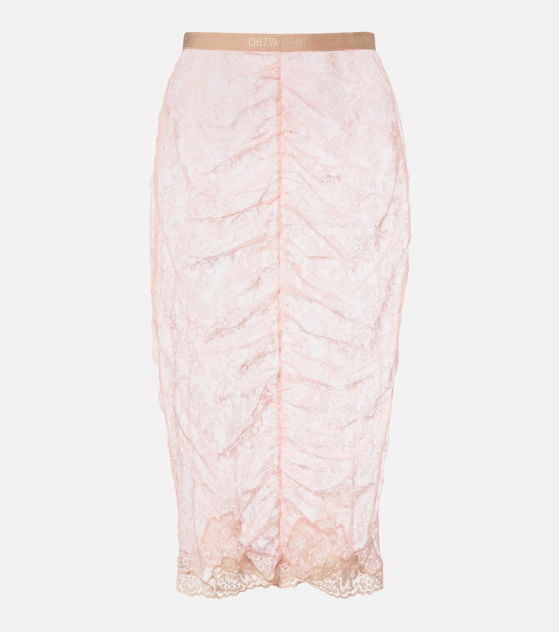 Valentino - Floral ruched sheer lace midi skirt
