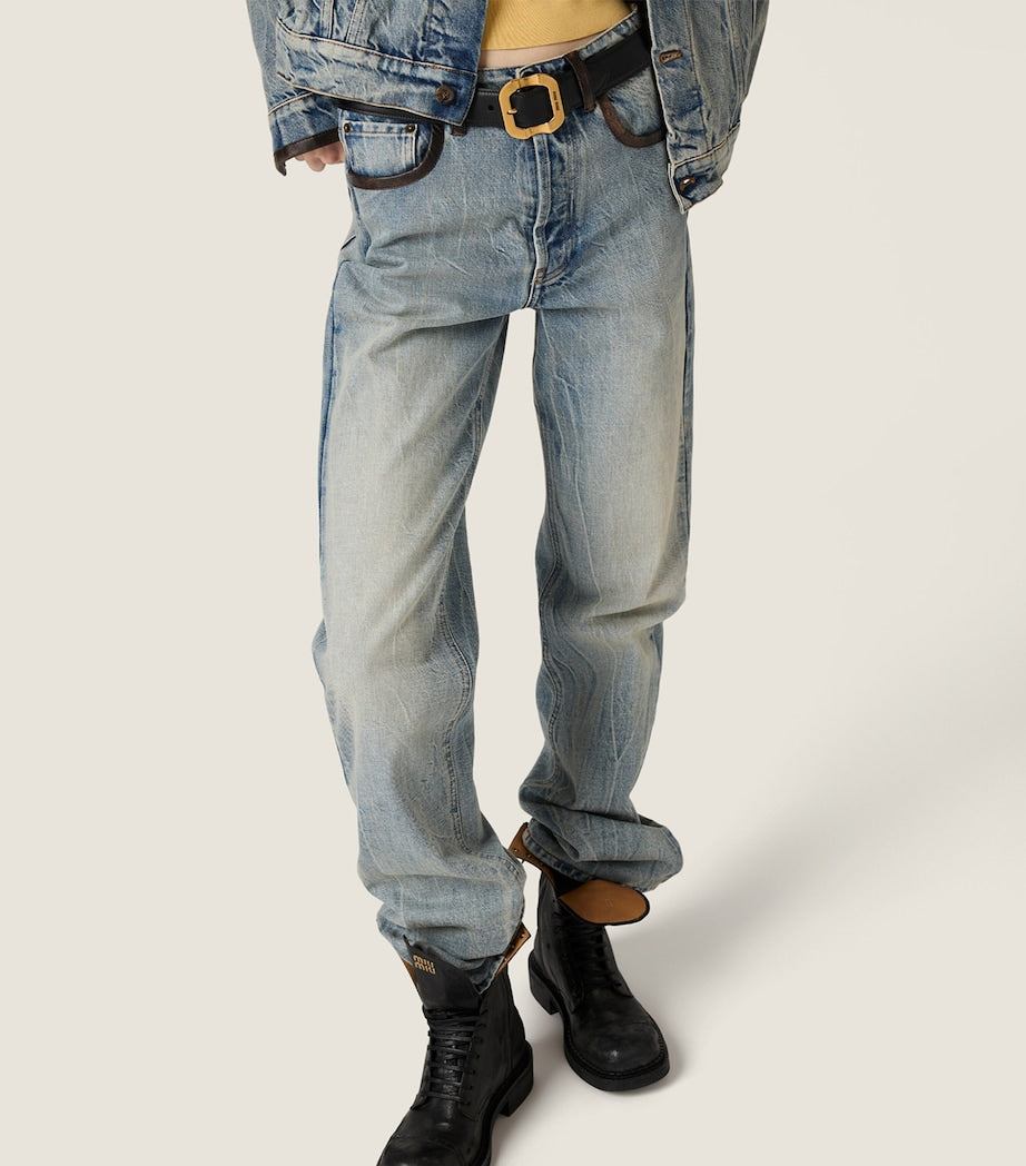 Miu Miu Turquoise Leather Trim Jeans