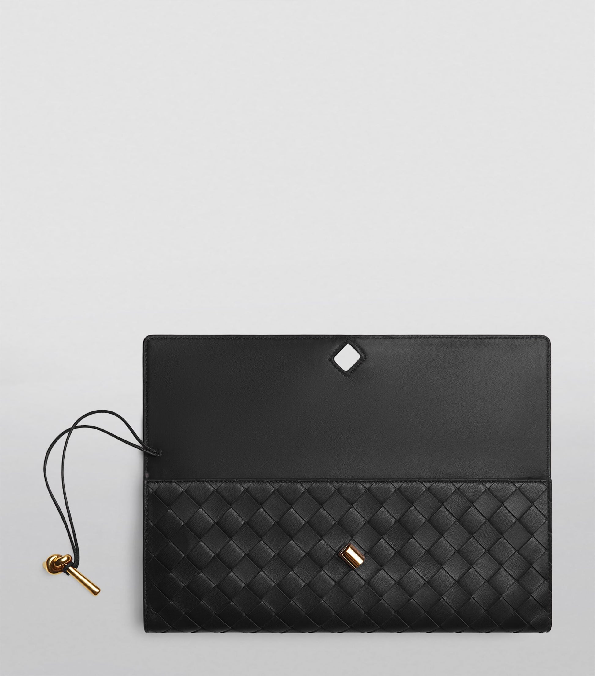 Bottega Veneta Black Leather Andiamo Clutch Bag