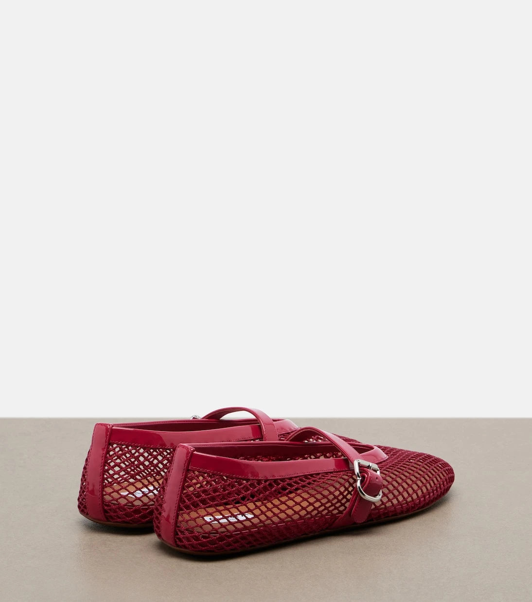 Alaïa - Leather-trimmed fishnet Mary Jane flats