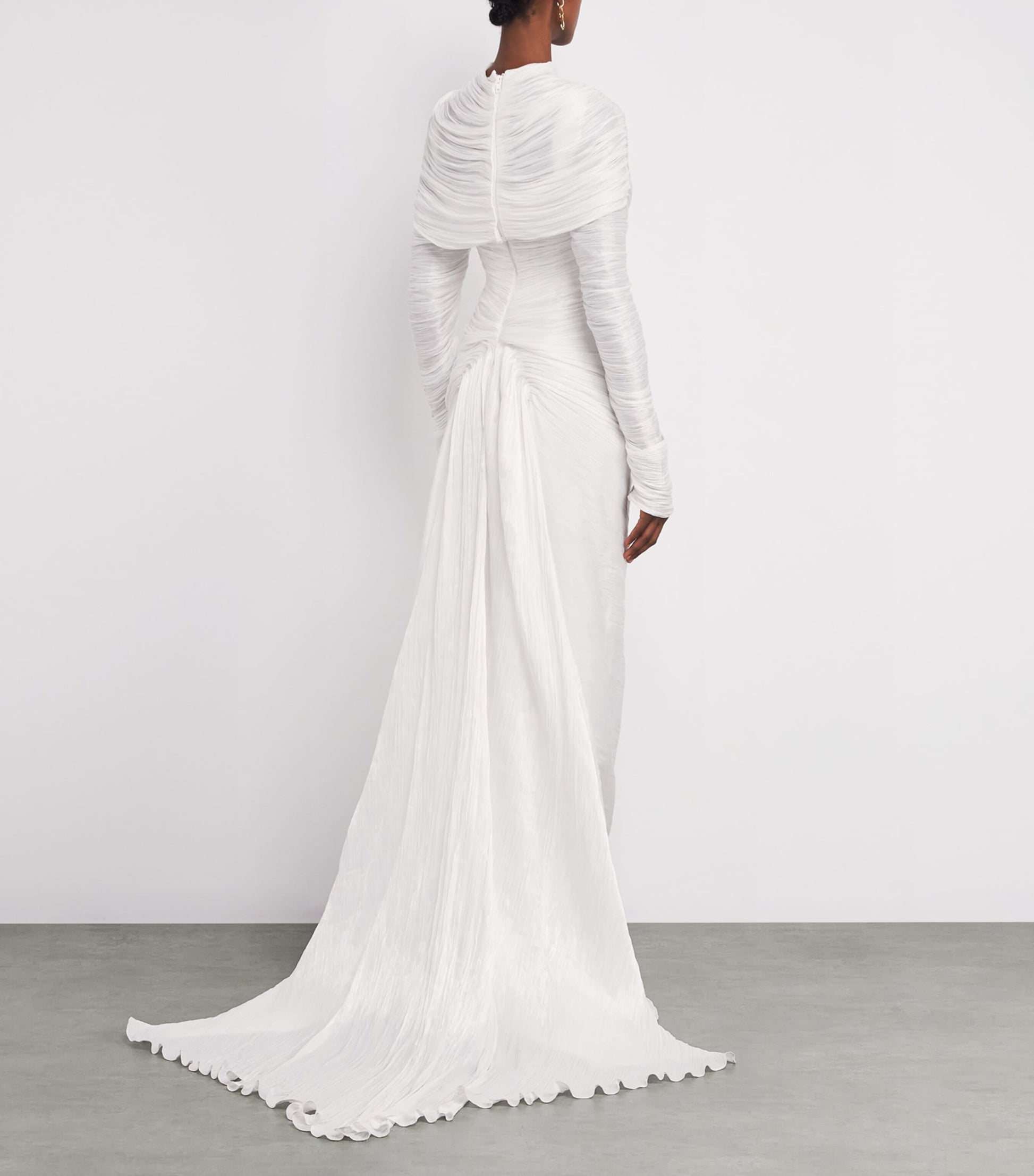 Pleated High-Neck Gown