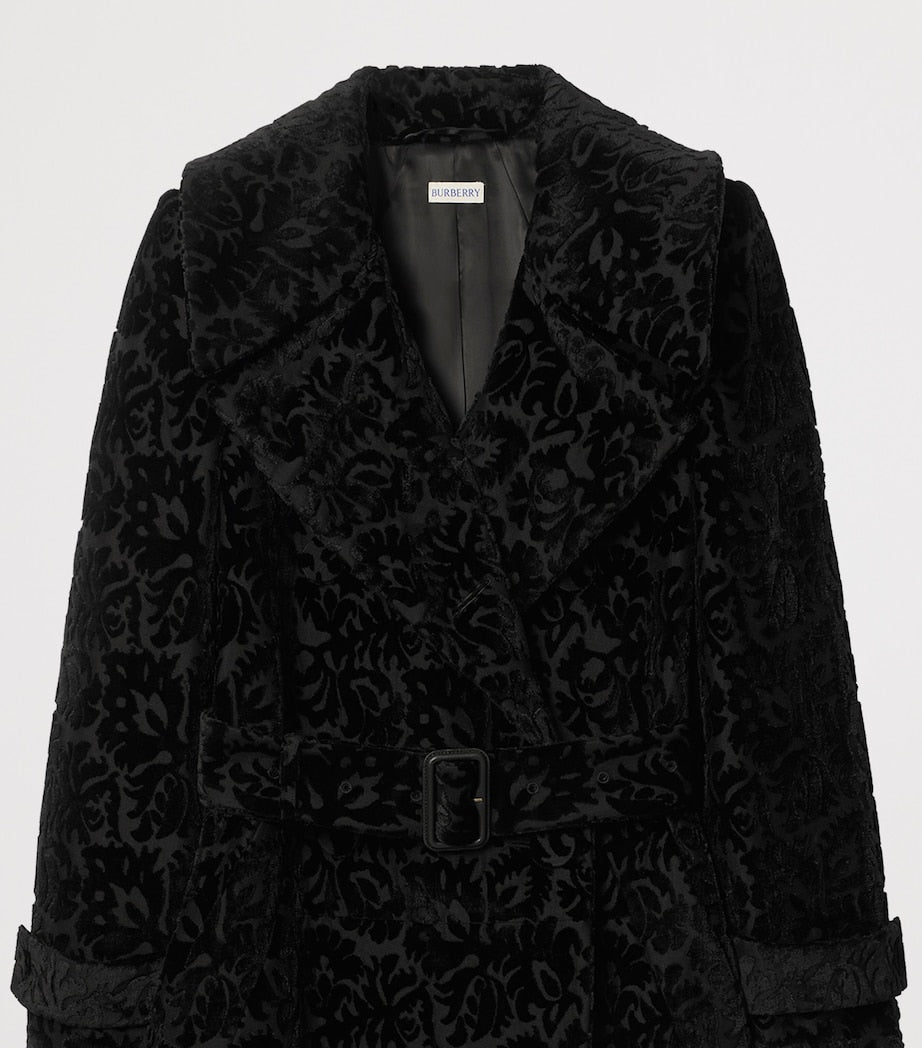 Burberry Black Silk-Blend Velvet Tailored Coat