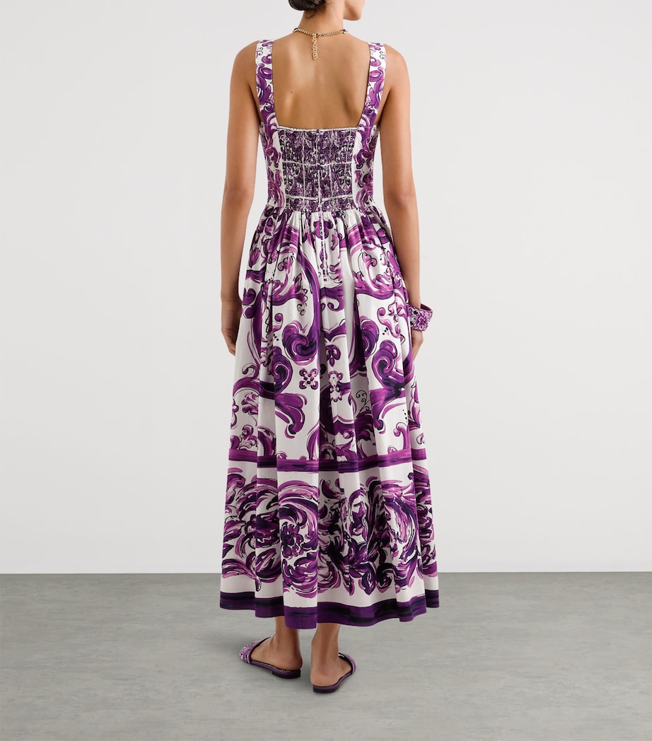 Dolce & Gabbana Multi Cotton Majolica Print Pleated Maxi Dress