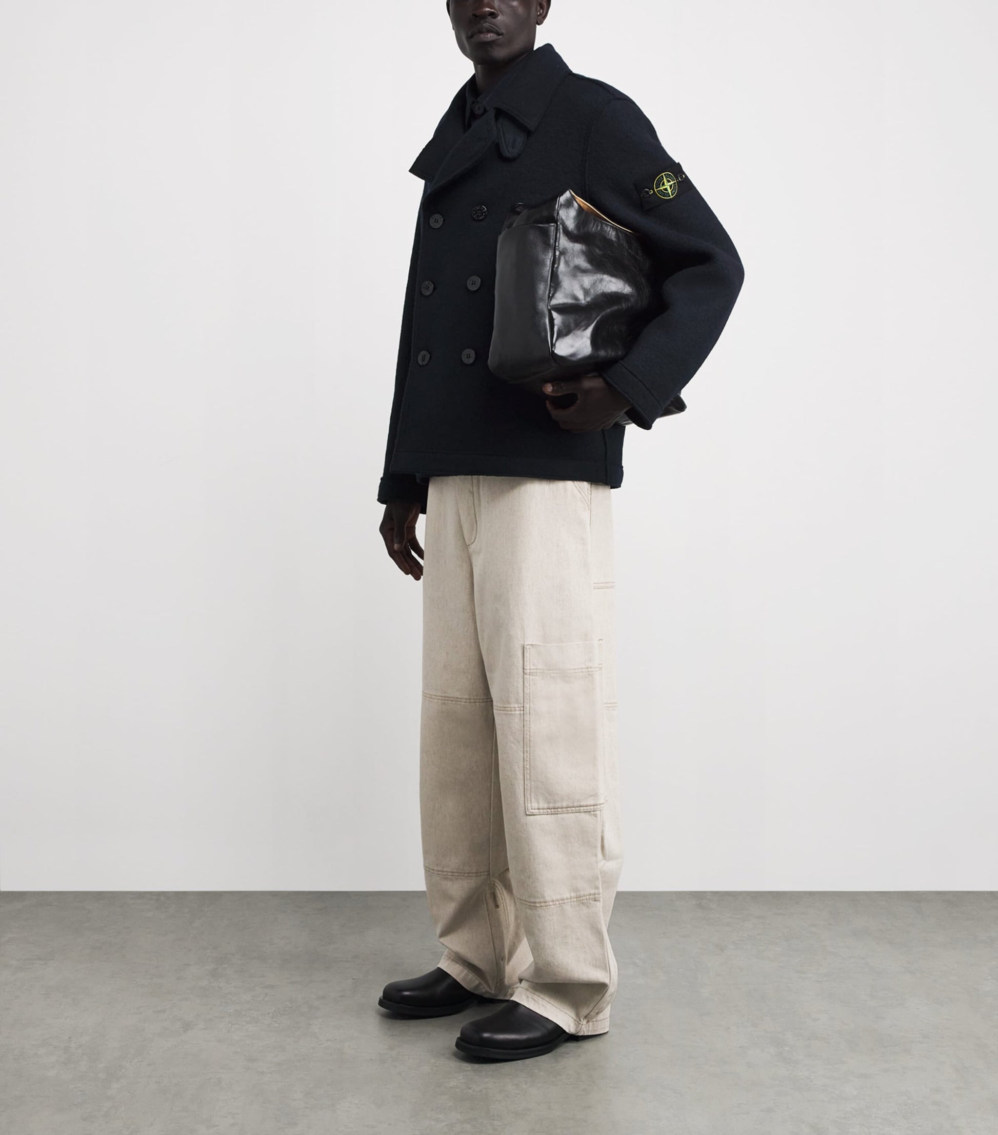 Stone Island Navy Wool Felted Compass Pea Coat