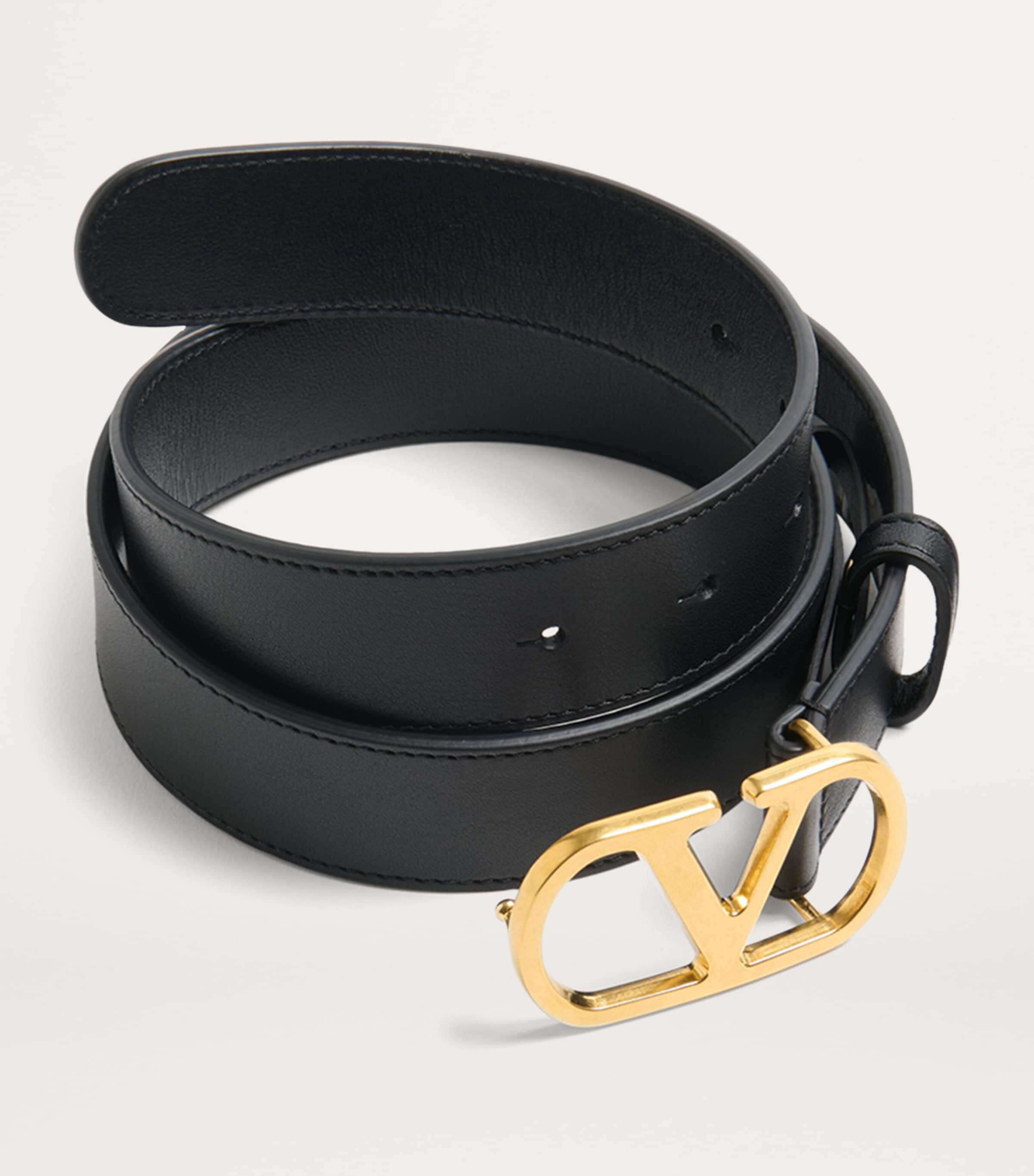 Valentino Garavani Black Leather VLogo Signature Belt