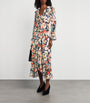 Rixo Navy Silk Floral Grayce Midi Dress