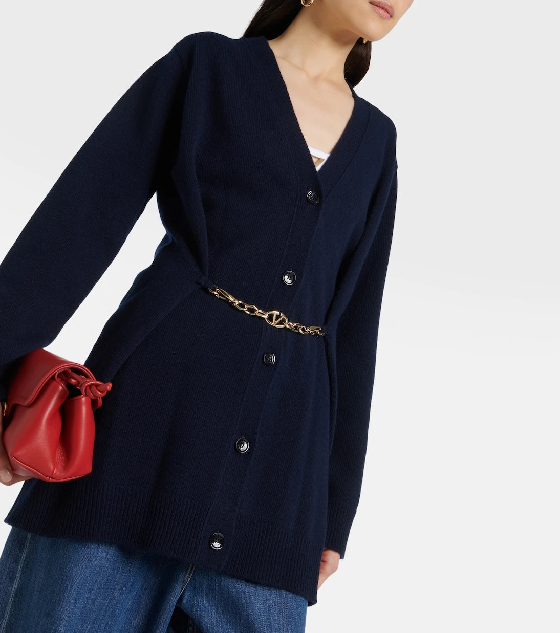 Valentino - Chain-detail virgin wool cardigan