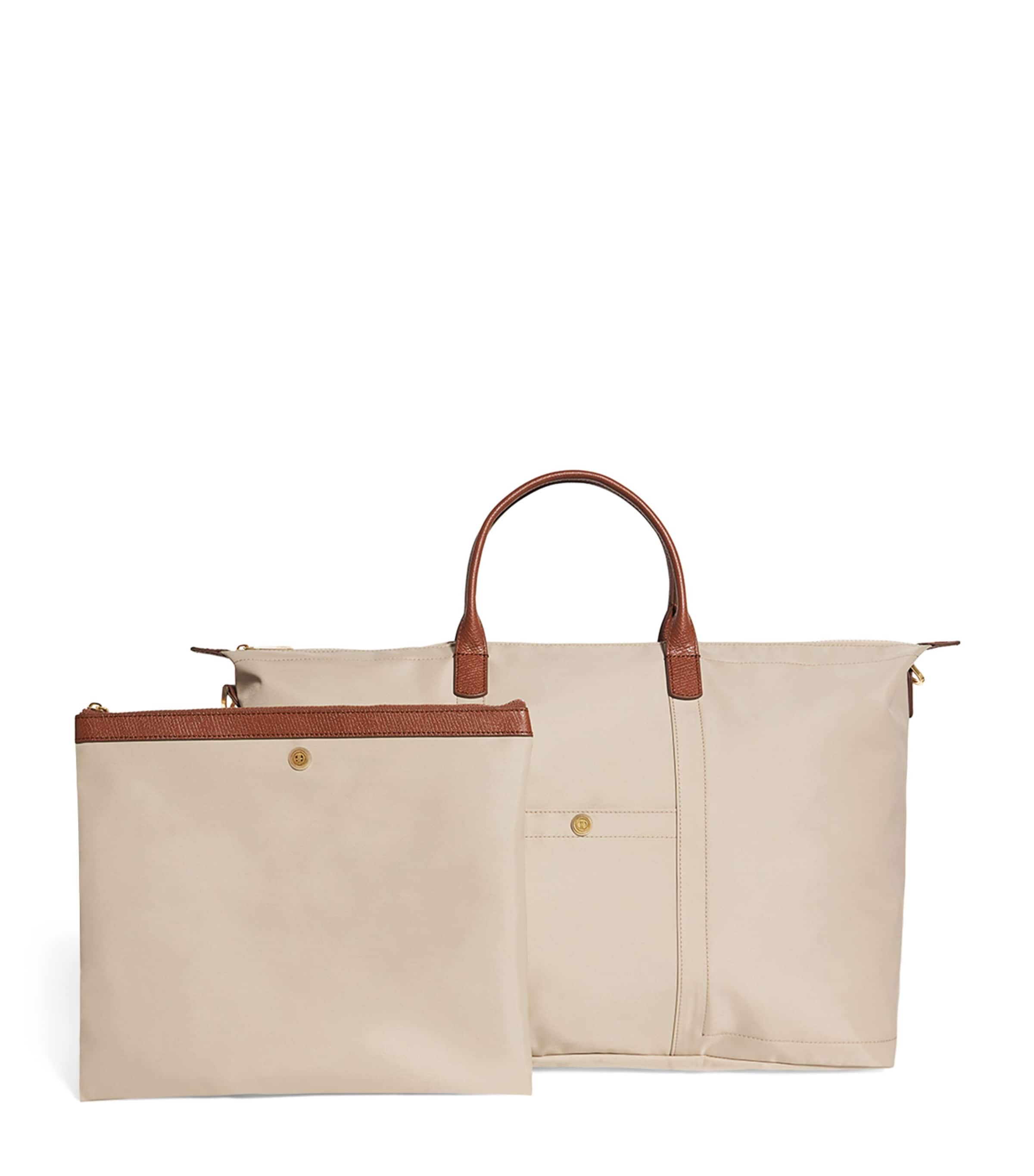 Harrods Neutral Nylon Overnight Tote Bag