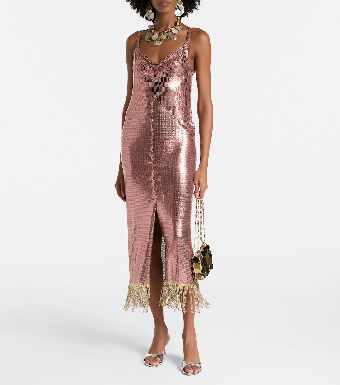 Rabanne - Fringed metallic midi dress