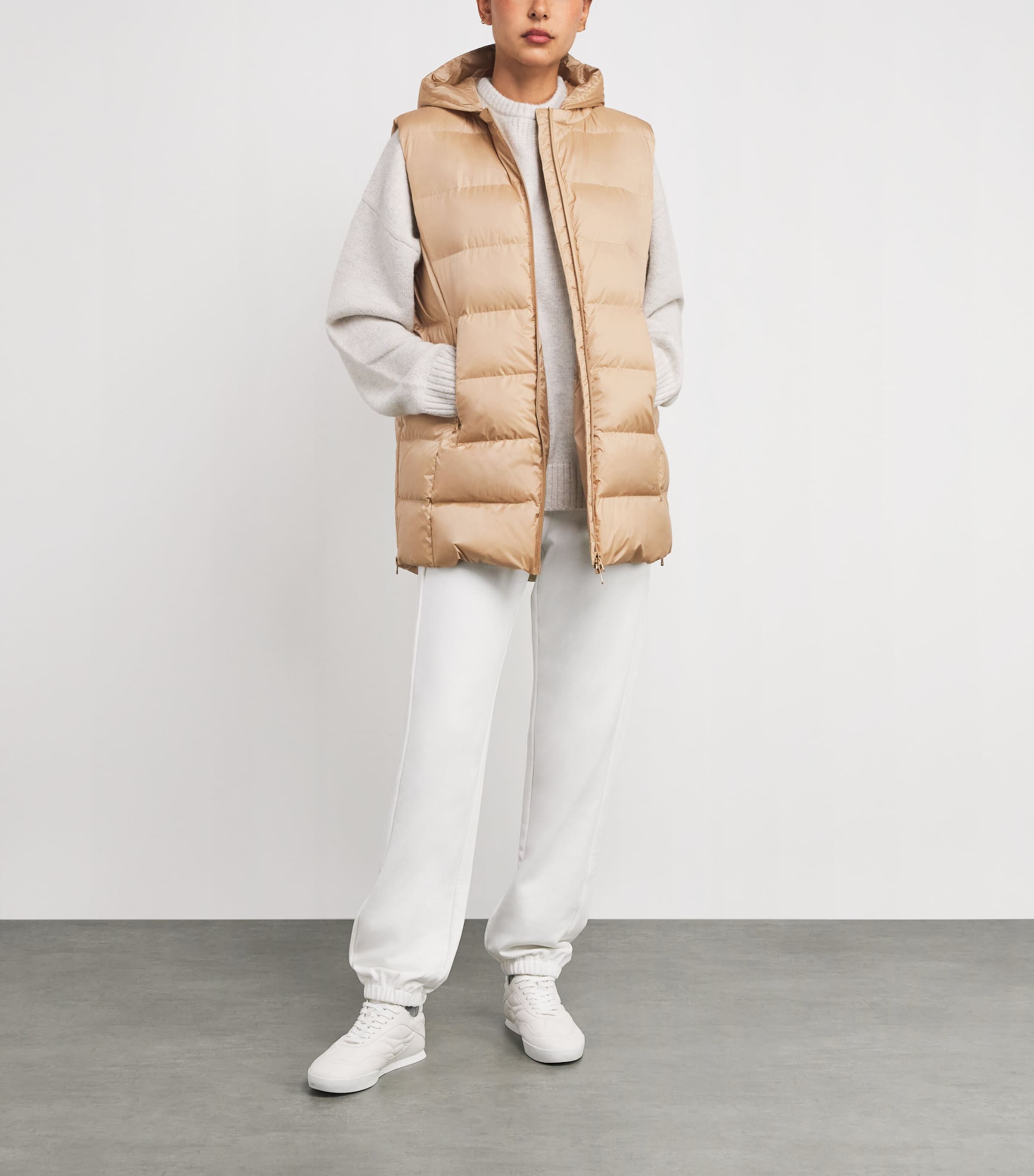 Beige Padded Hooded Gilet