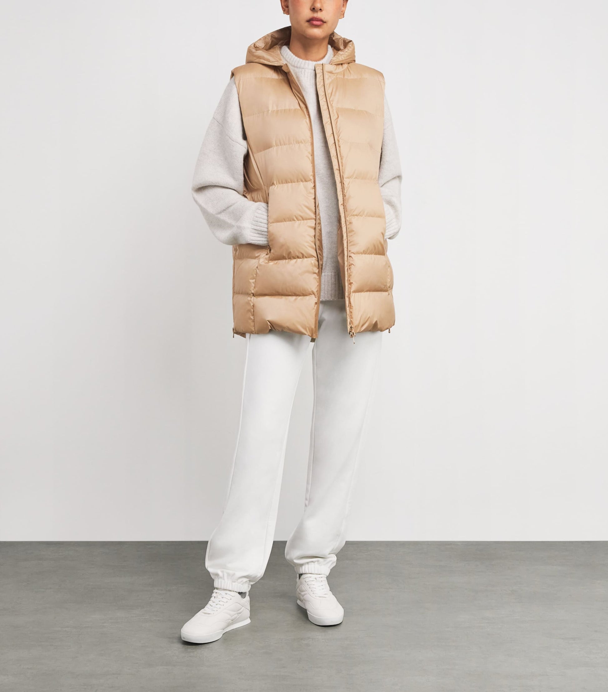 Beige Padded Hooded Gilet