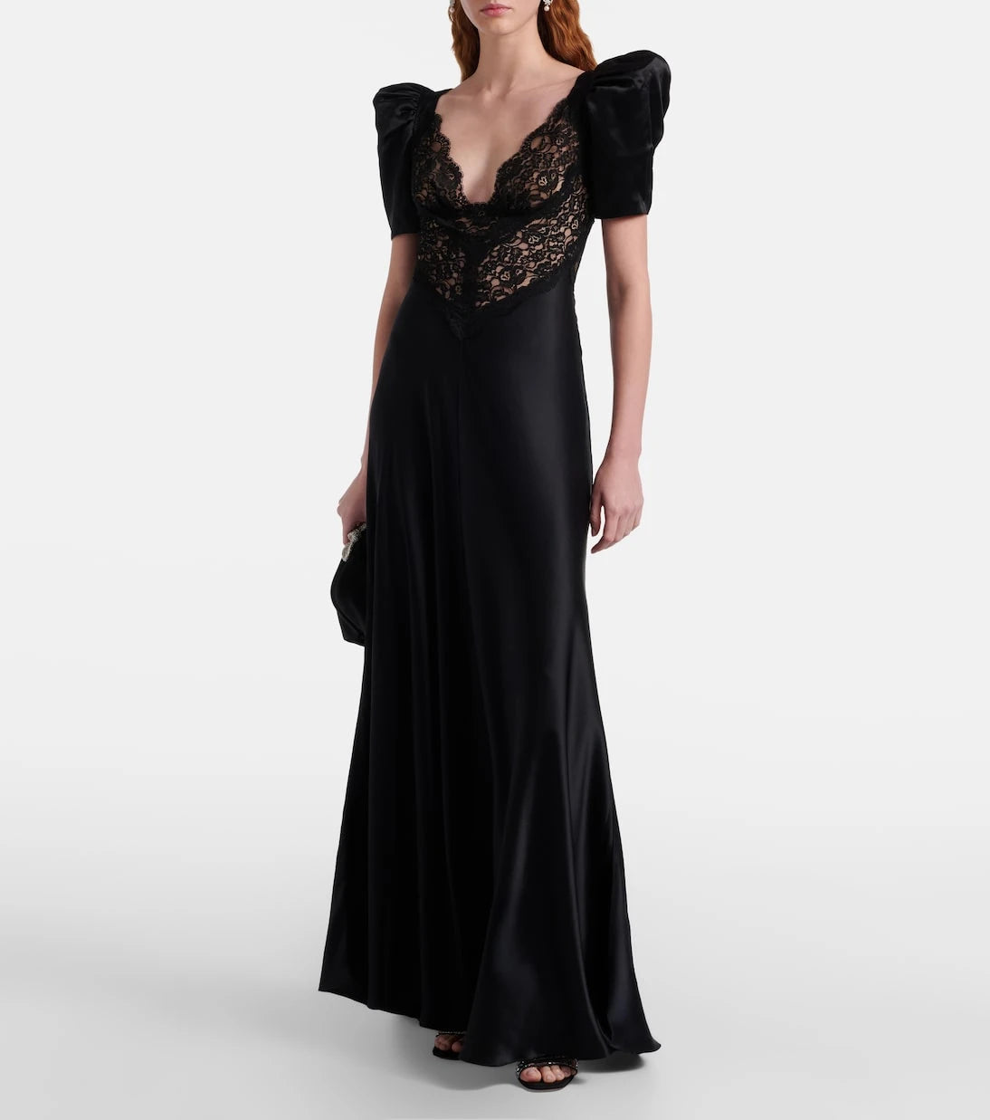 Rodarte - Lace-trimmed silk charmeuse gown