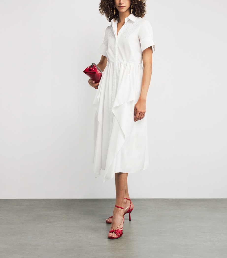 White Cotton Embroidered Midi Dress